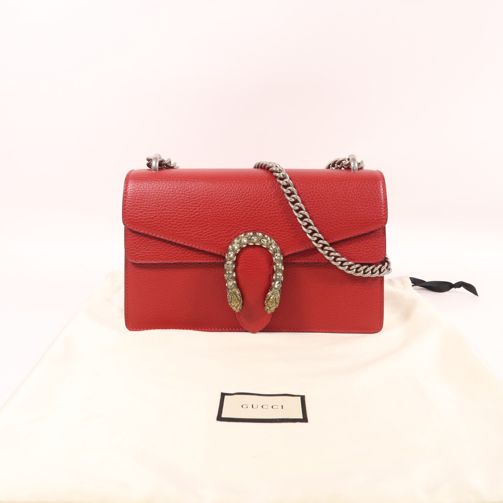 GUCCI GG Chain Shoulder Bag 400249 Calfskin Leather Red