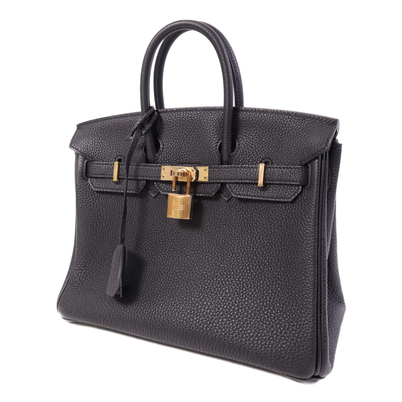 HERMES Clemence皮革Birkin 25金扣手挽袋Noir