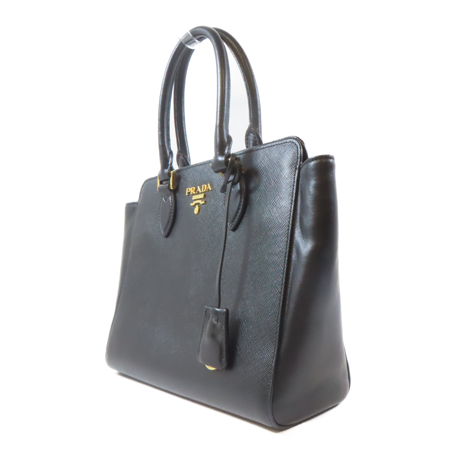 PRADA Saffiano皮革2 Way Shoulder金扣手挽肩背兩用袋黑色
