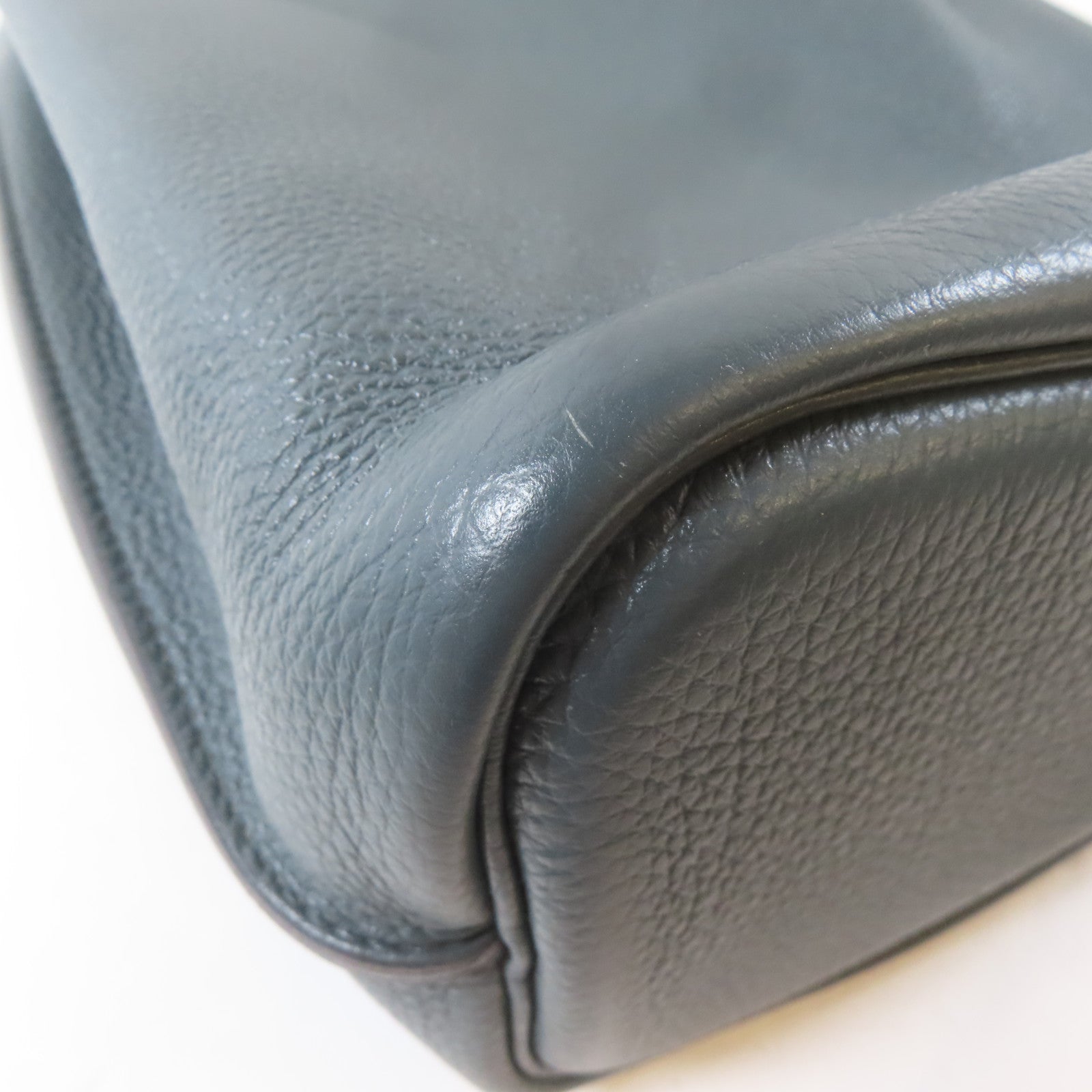 HERMES Clemence皮革So Kelly Bag22銀扣肩背袋Bleu Orage/灰藍色