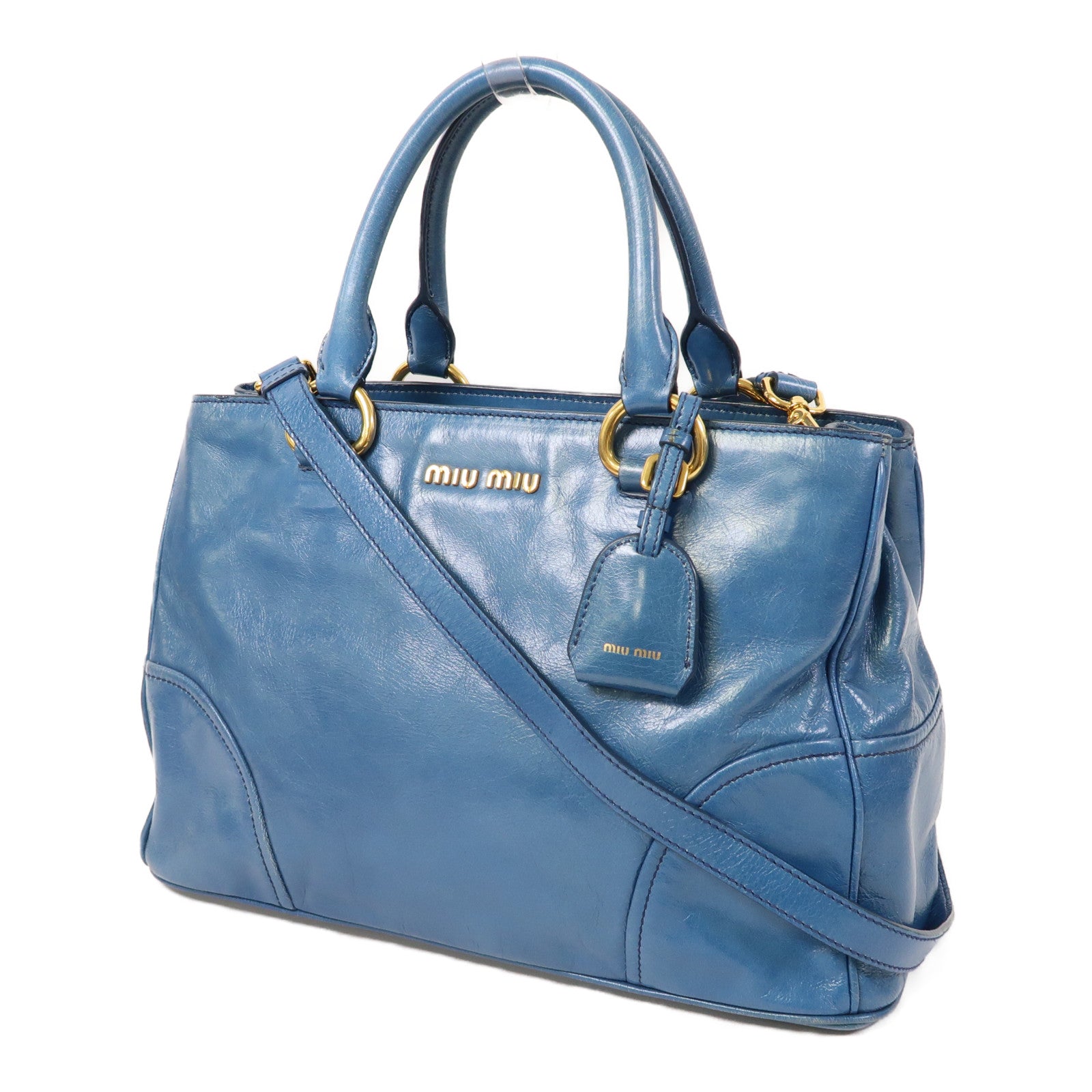 Miu Miu 牛皮皮革2 Way Shoulder Bag金扣手挽肩背兩用袋藍色