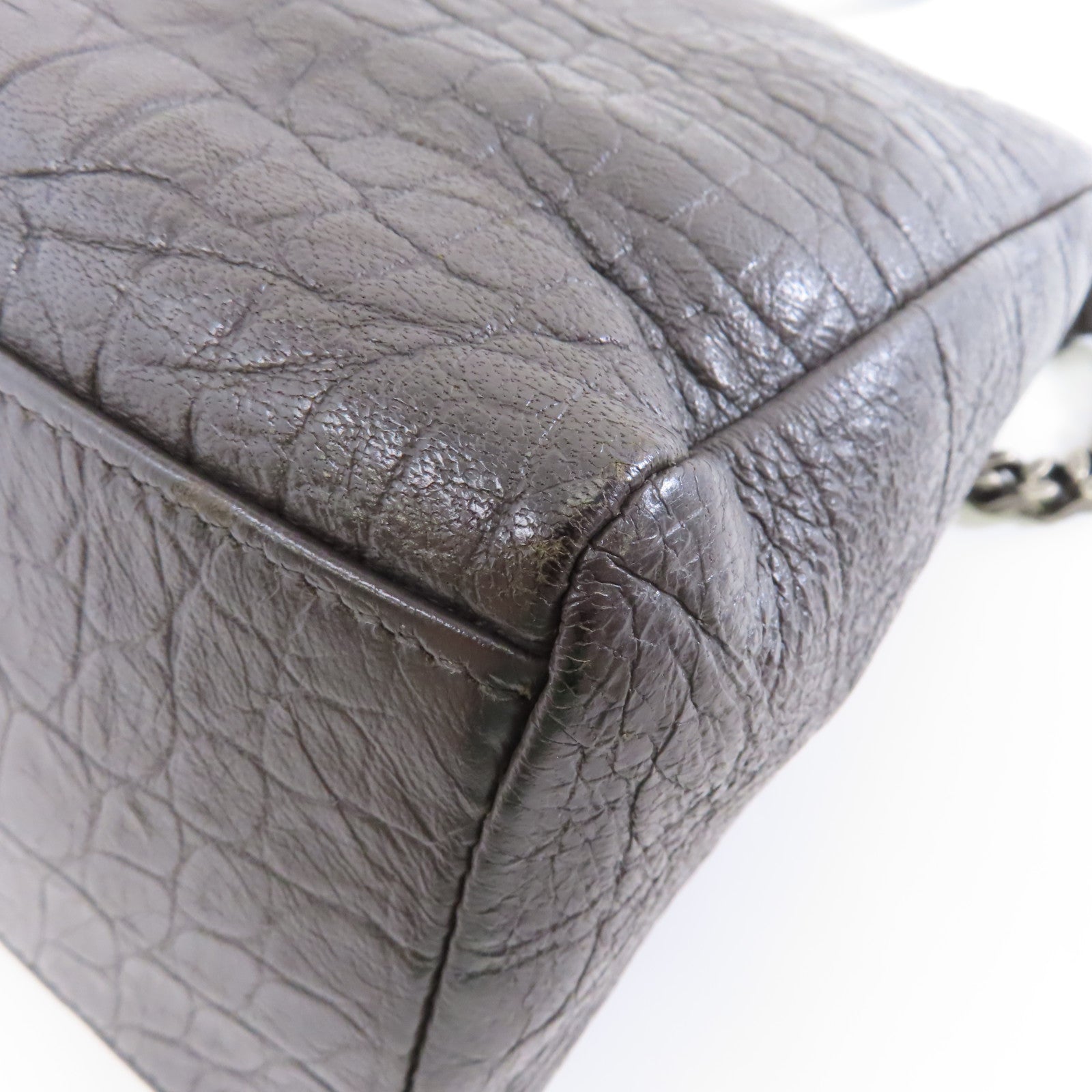 SAINT LAURENT 牛皮皮革Chain Shoulder銀扣鏈帶肩背袋灰色