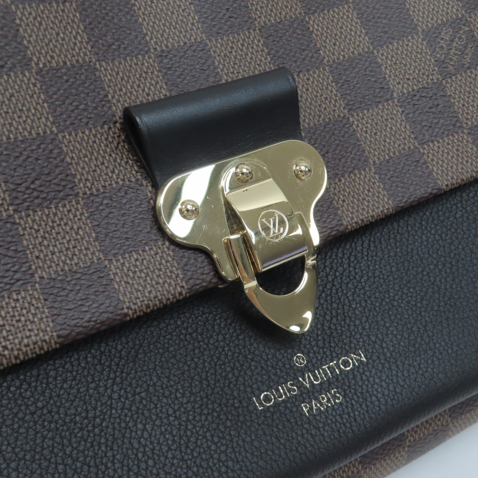 LOUIS VUITTON Damier Vavin PM金扣鏈帶肩背袋啡色/黑色