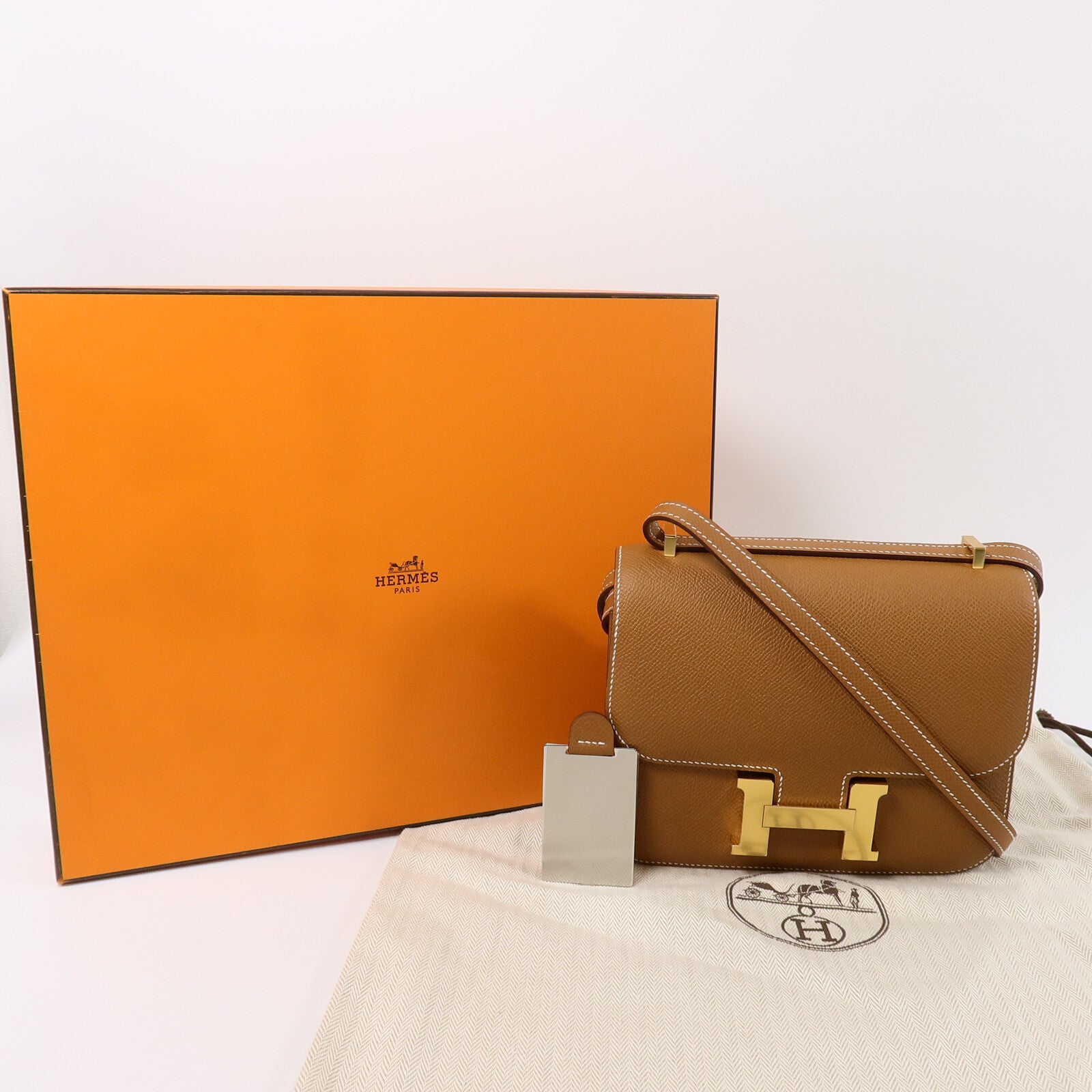 HERMES Epsom皮革Constance Mini肩背袋Gold