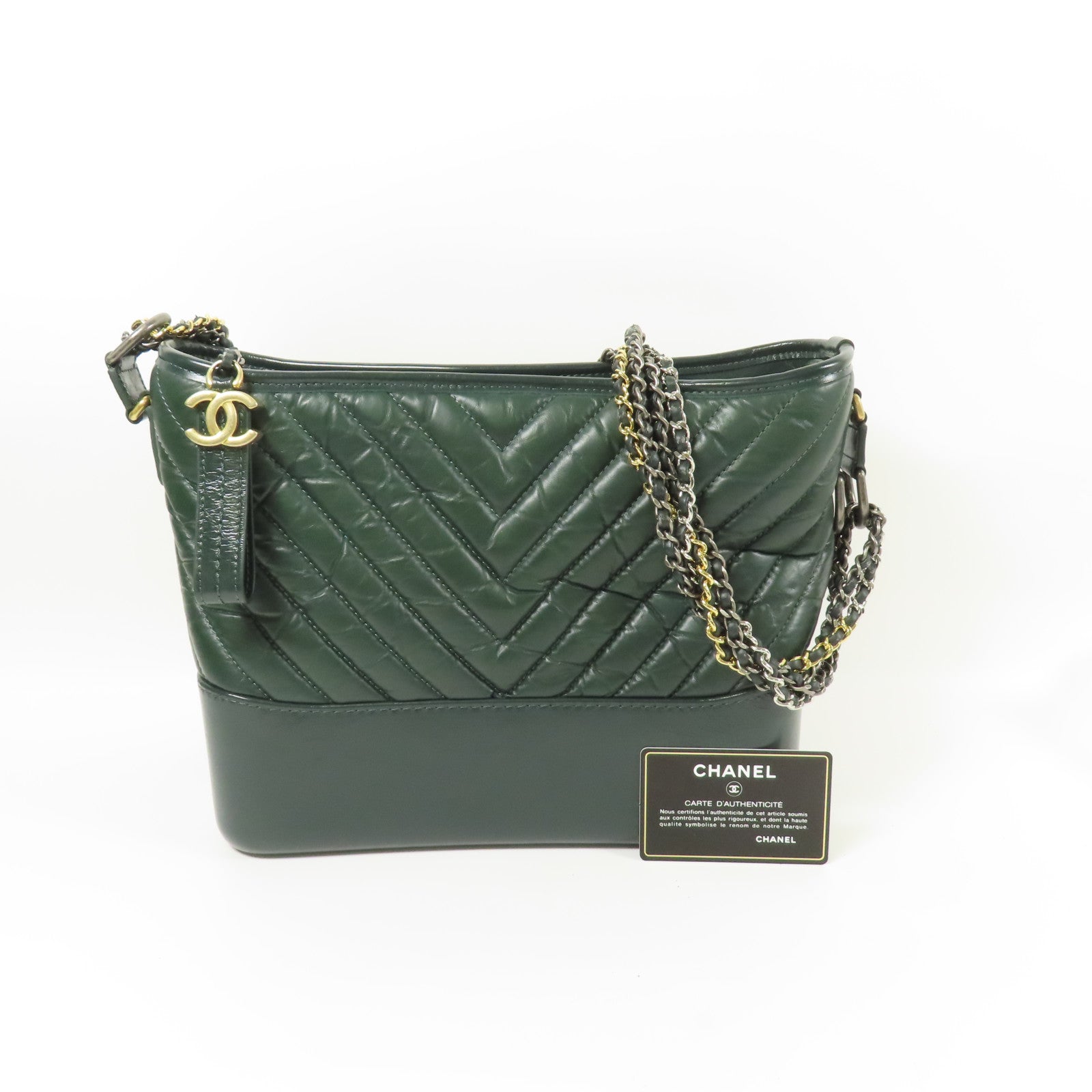 CHANEL CC Gabrielle Medium Chain Shoulder Bag Calfskin Leather Green