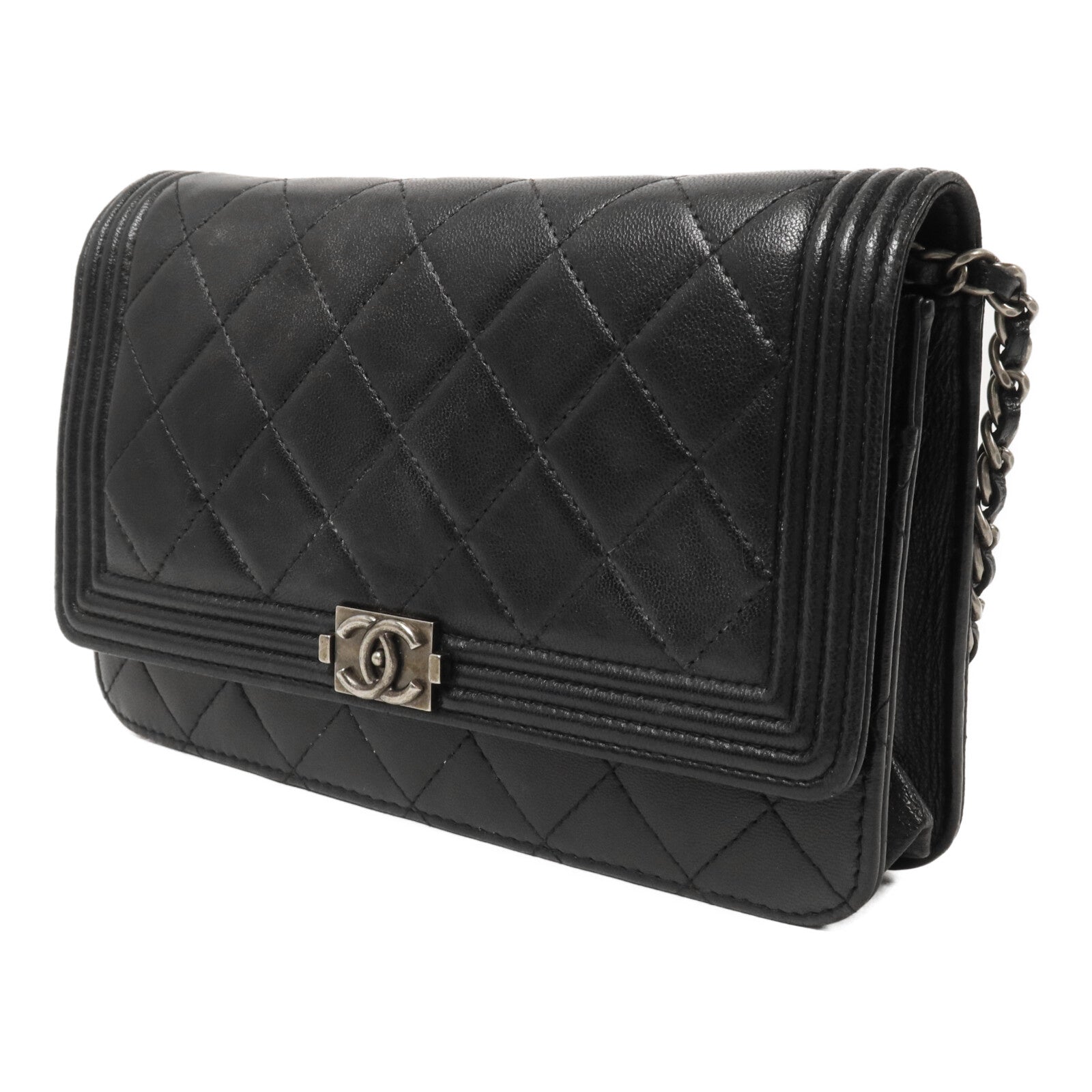 CHANEL 羊皮皮革Boy Wallet On Chain鏈帶肩背袋