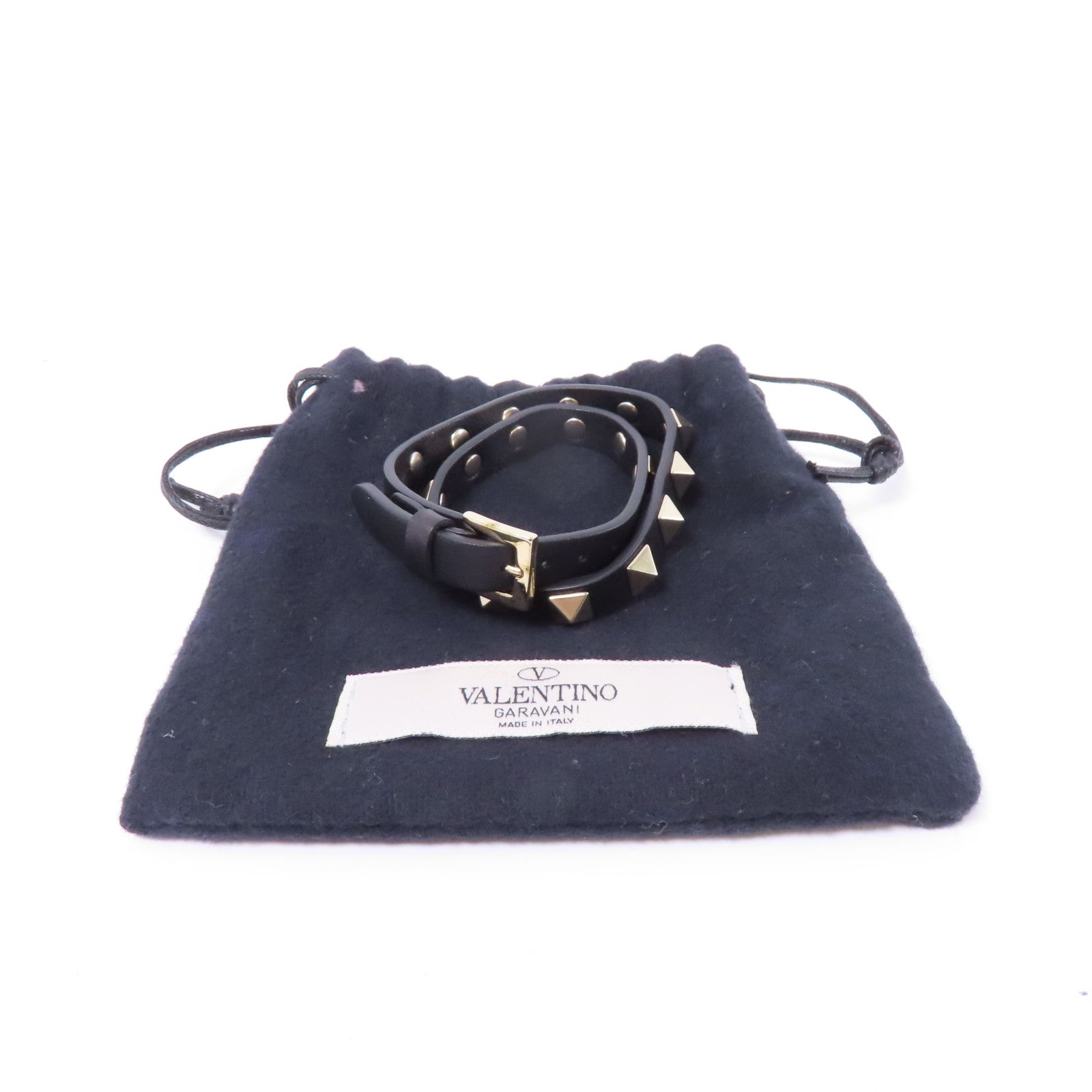 Valentino 牛皮皮革Bracelet金扣手鏈黑色
