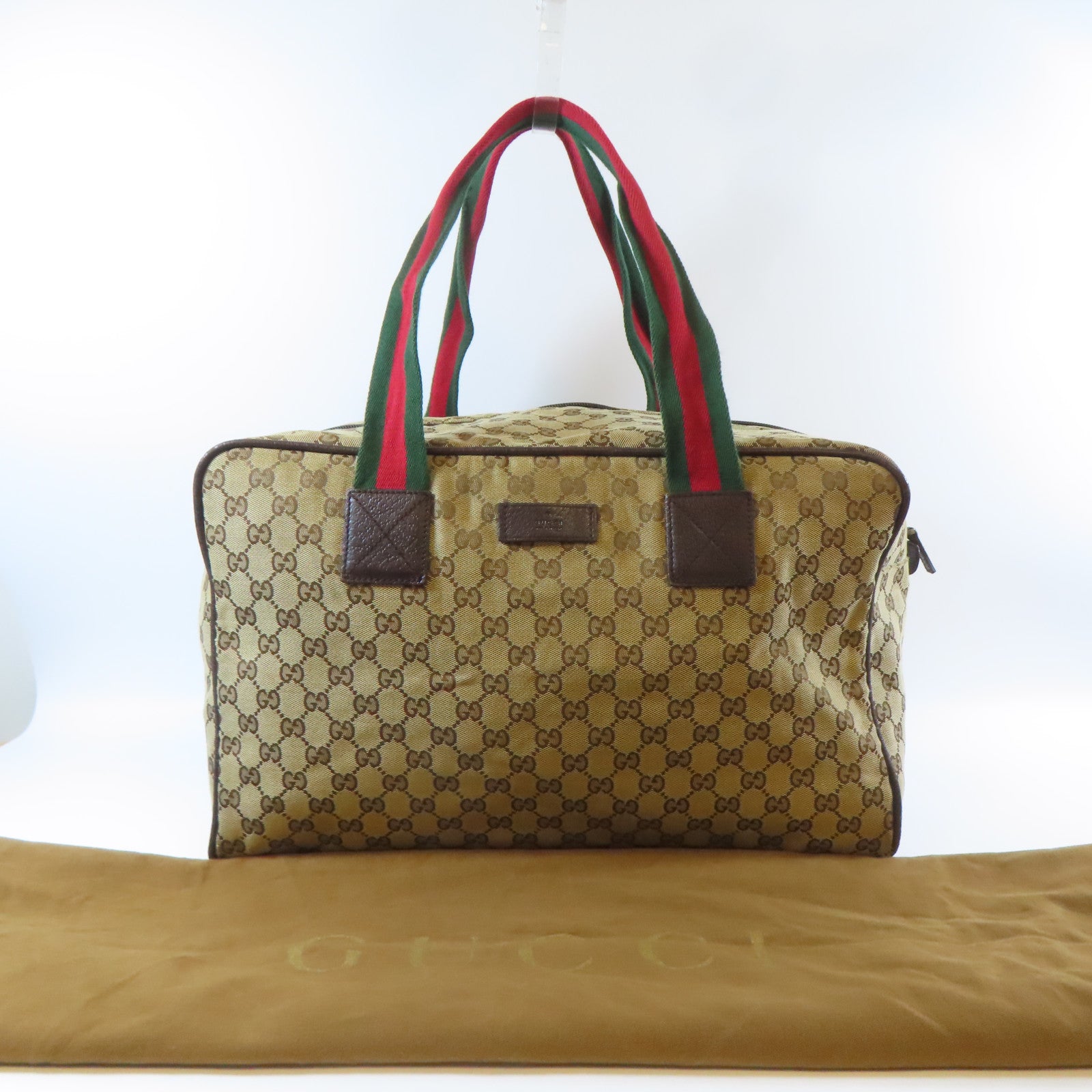 GUCCI 帆布Tote Bag銀扣手挽袋啡色
