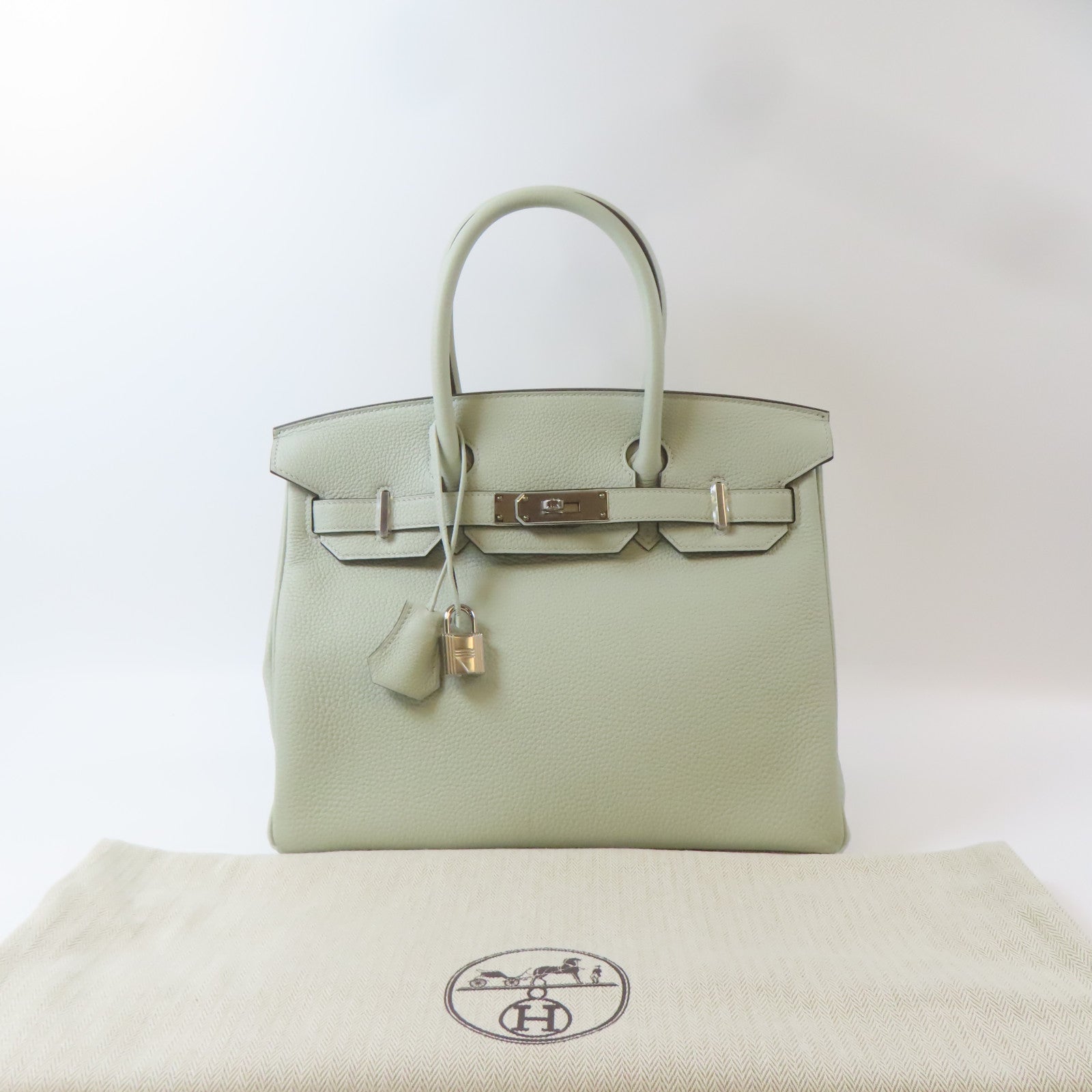 HERMES Togo皮革Birkin 30銀扣手挽袋Gris Neve/淺綠色