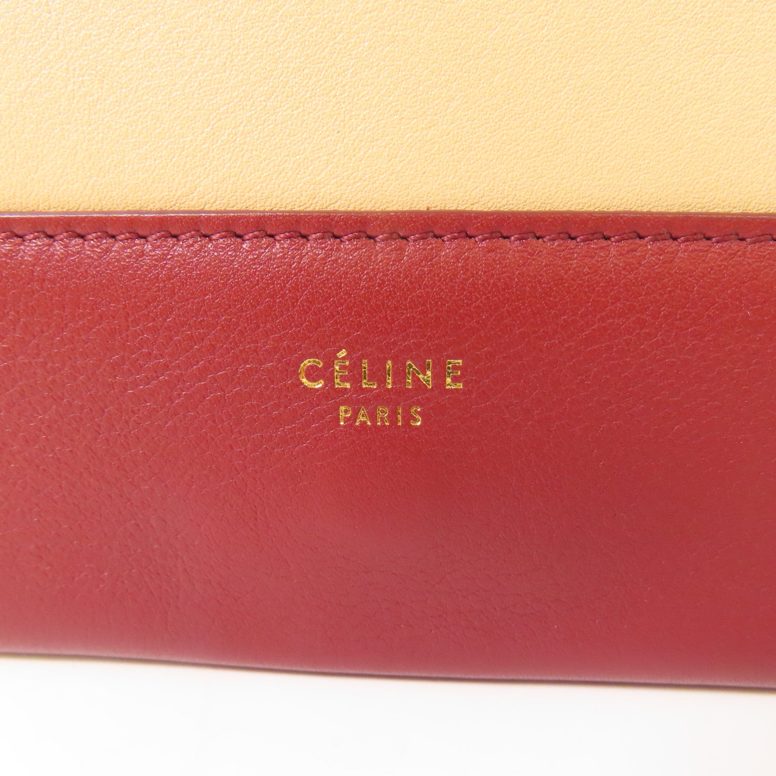 CELINE 羊皮皮革Shoulder Bag金扣肩背袋杏色/紅色