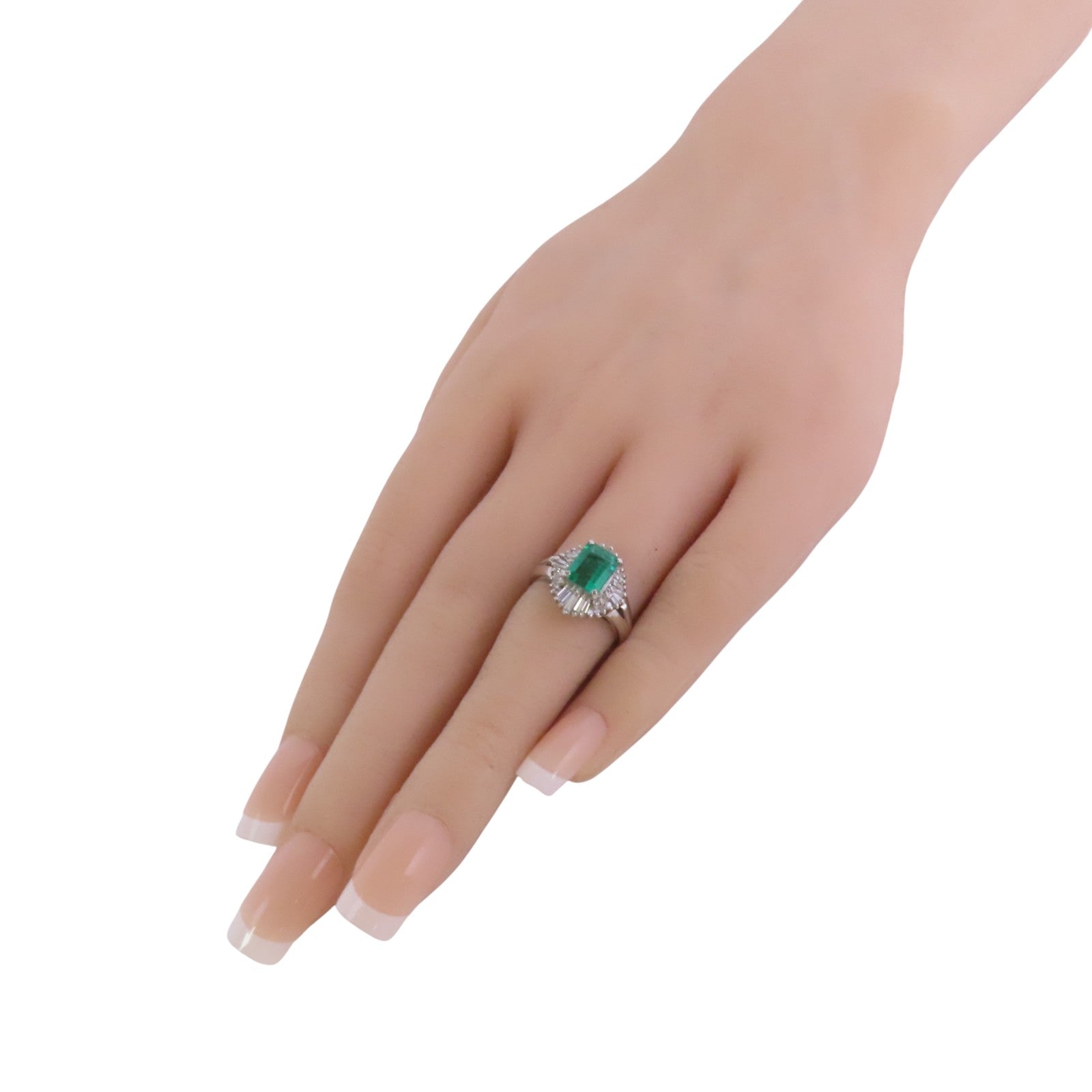 JEWELRY PT900鉑金Emerald Diamond綠寶石/鑽石戒指US#5