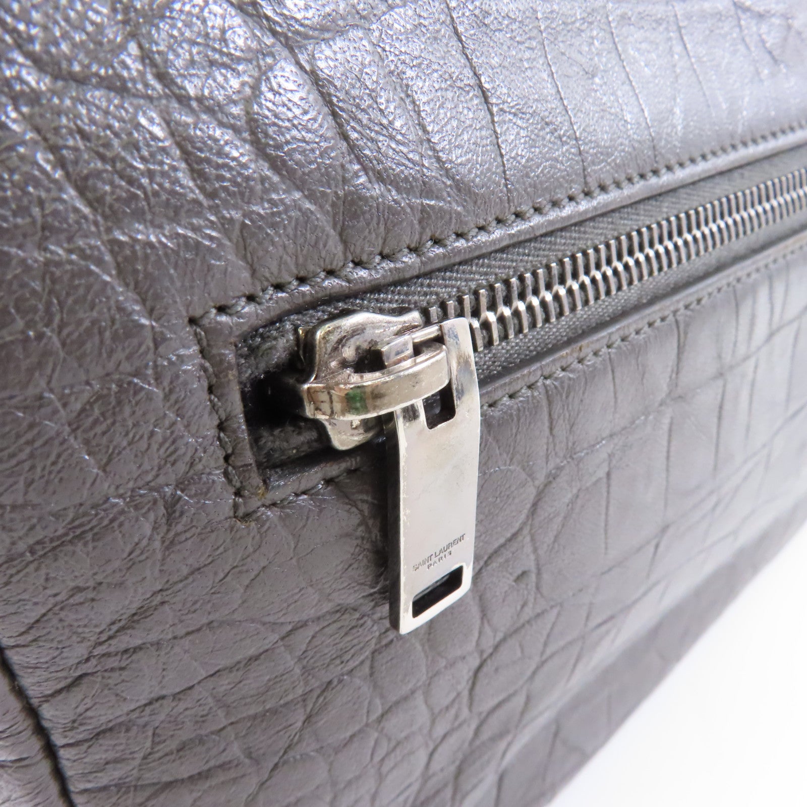 SAINT LAURENT 牛皮皮革Chain Shoulder銀扣鏈帶肩背袋灰色