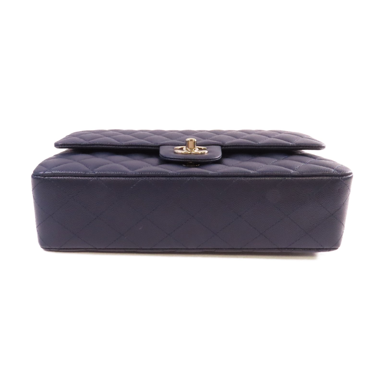 CHANEL 菱格Caviar皮革 Classic Flap 25 Chain Shoulder Bag金扣鏈帶肩背袋寶藍色