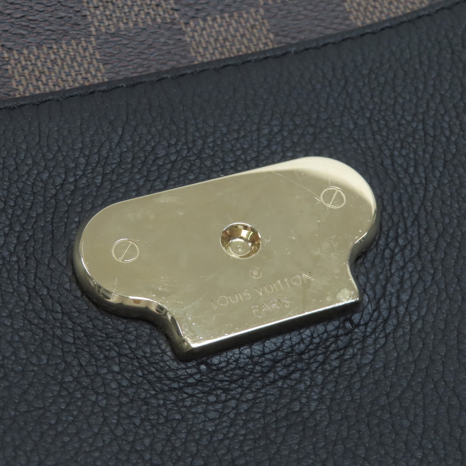 LOUIS VUITTON Damier Vavin PM金扣鏈帶肩背袋啡色/黑色