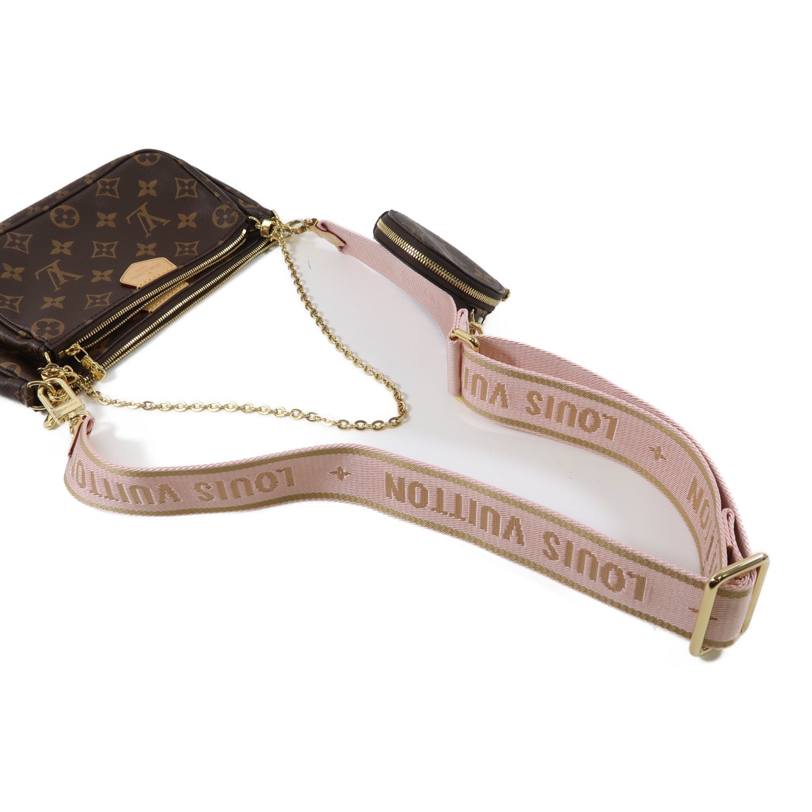 LOUIS VUITTON Monogram Multi Pochette Accessoires金扣手挽肩背兩用袋棕色