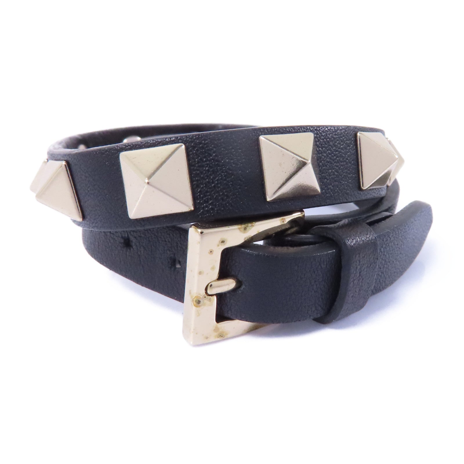 Valentino 牛皮皮革Bracelet金扣手鏈黑色