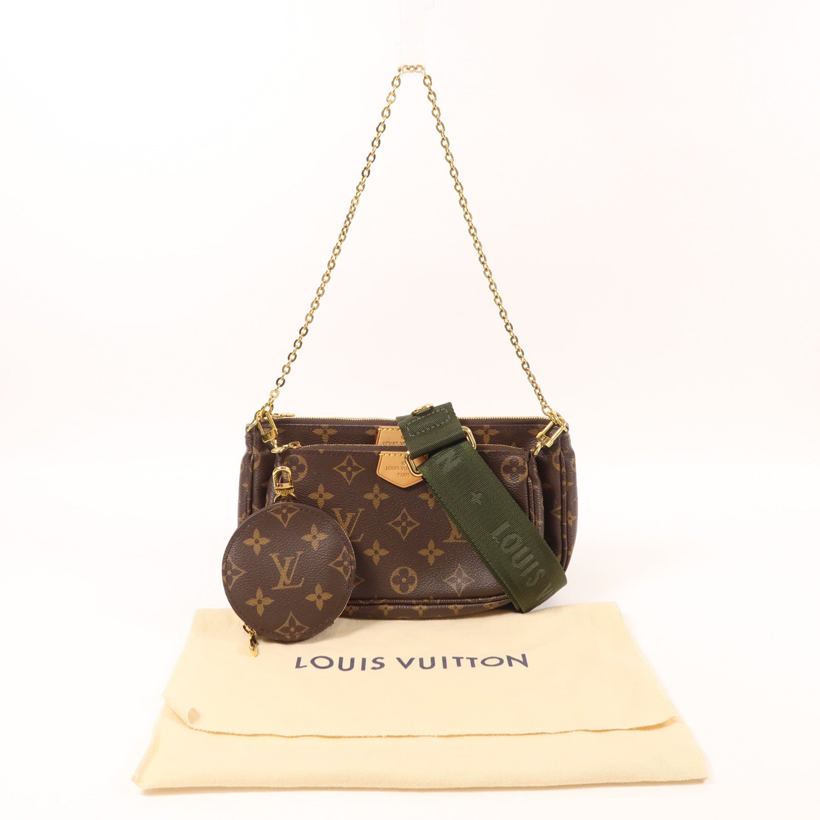 LOUIS VUITTON Monogram Multi Pochette Accessoires金扣手挽肩背兩用袋棕色