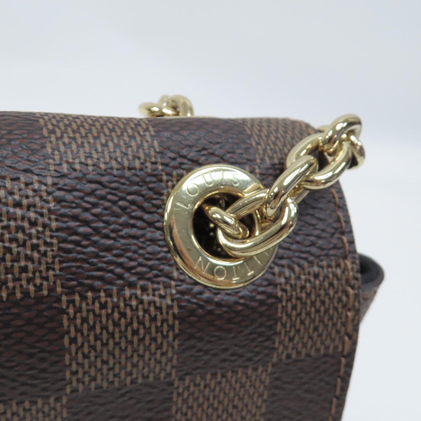 LOUIS VUITTON Damier Vavin PM金扣鏈帶肩背袋啡色/黑色