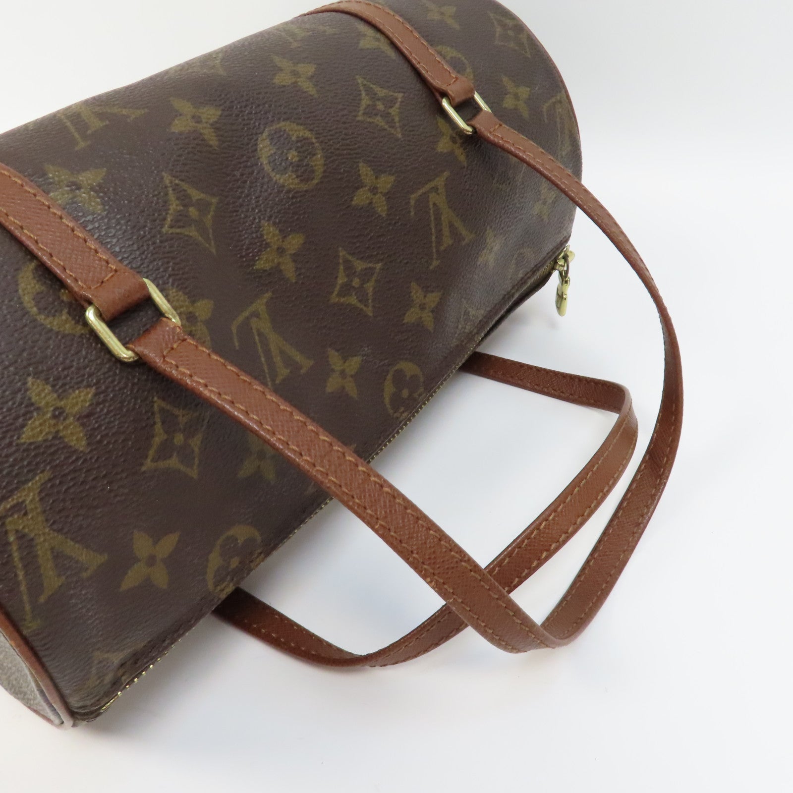 LOUIS VUITTON Monogram Papillon PM金扣肩背袋棕色