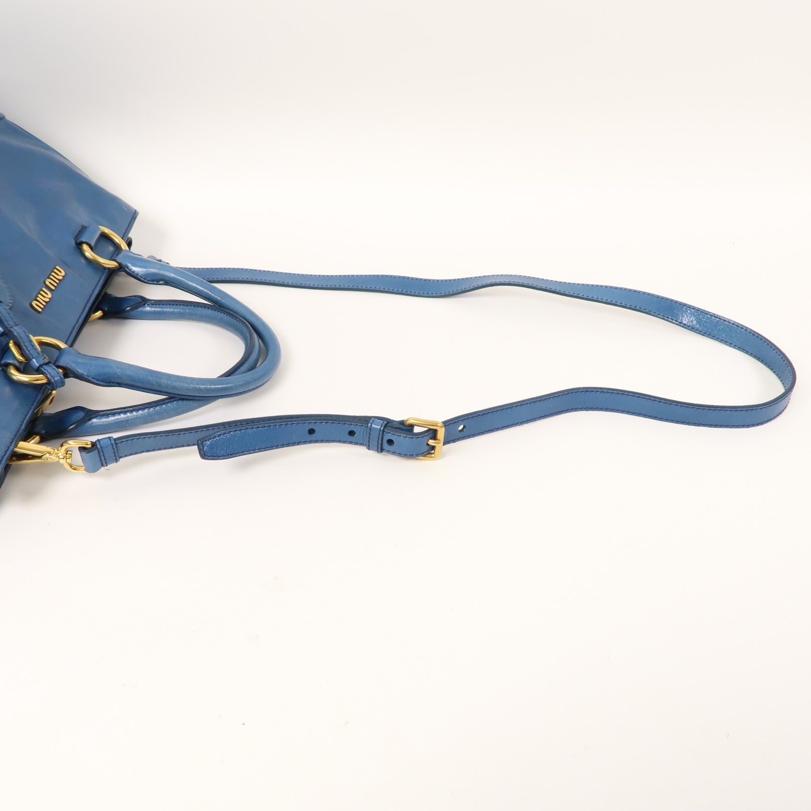 Miu Miu 牛皮皮革2 Way Shoulder Bag金扣手挽肩背兩用袋藍色
