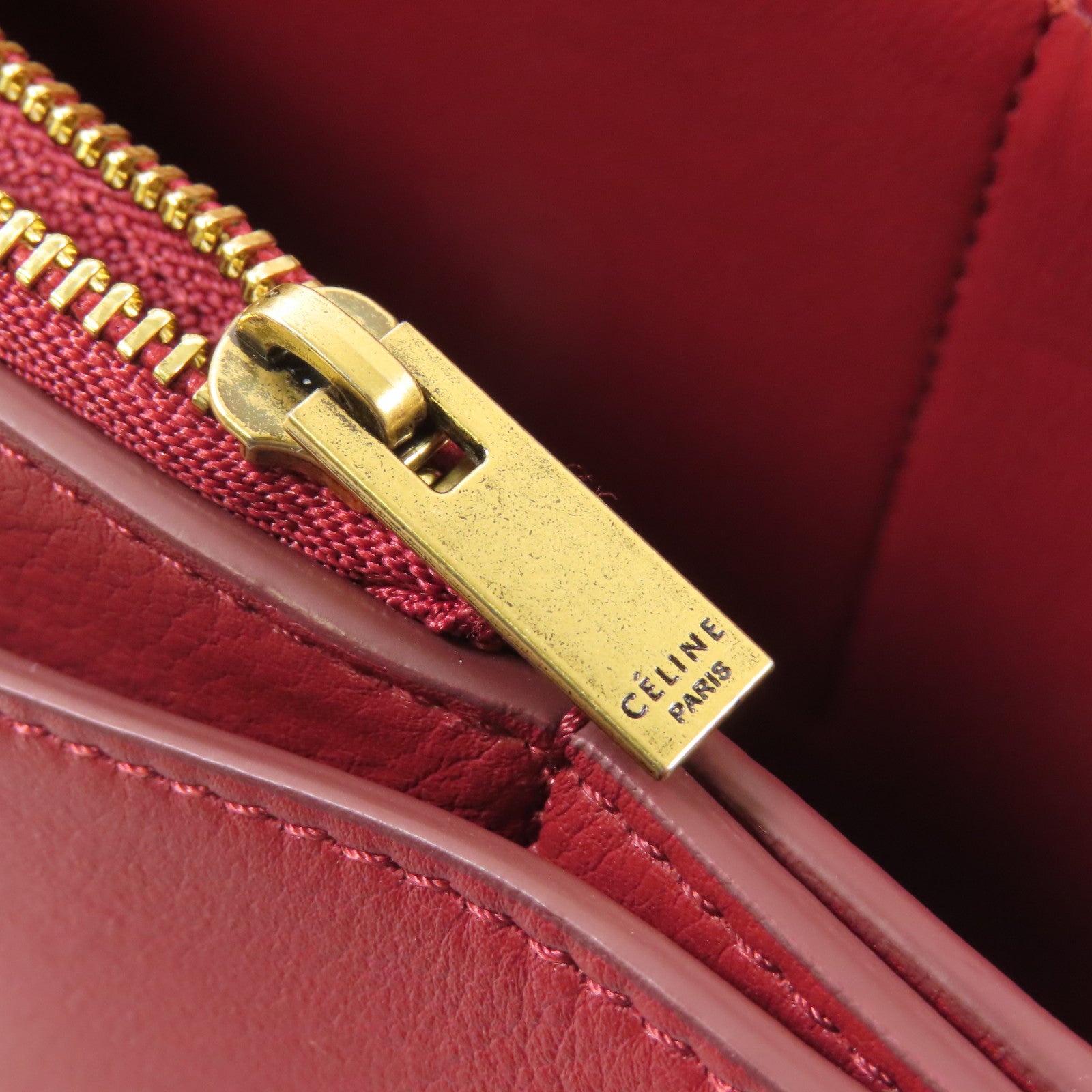 CELINE 羊皮皮革Shoulder Bag金扣肩背袋杏色/紅色