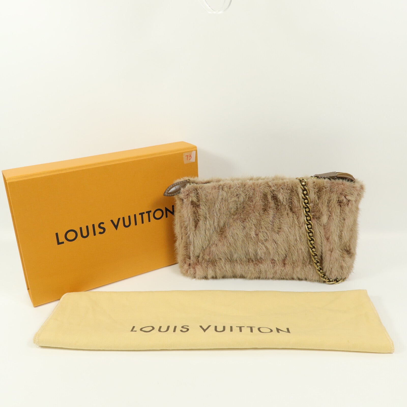 LOUIS VUITTON 水貂皮草Caresse Lockit Boudoir MM Real Mink Fur鏈帶肩背袋