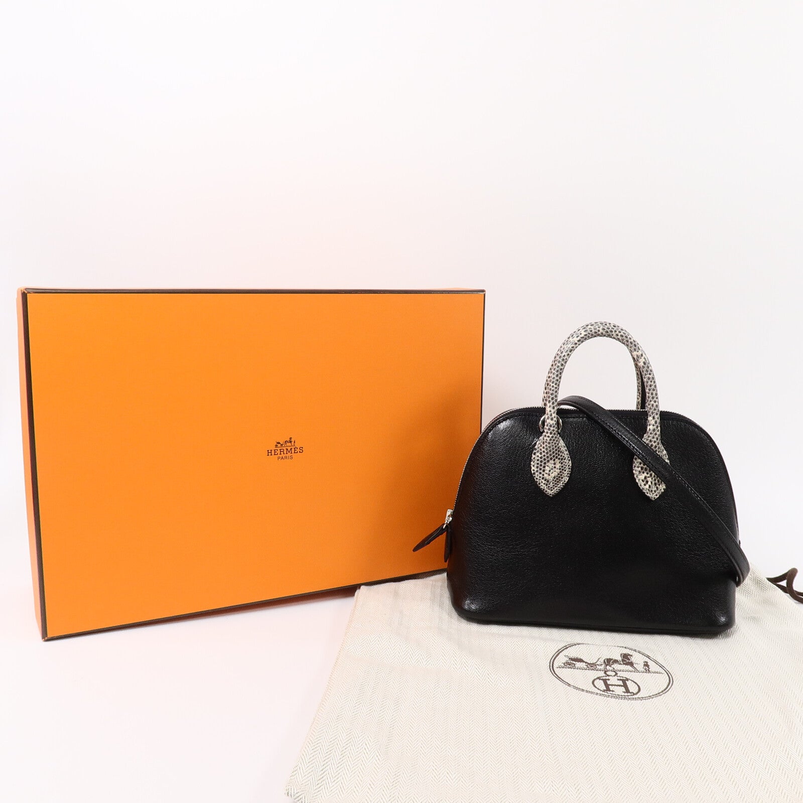HERMES Chevre/蜥蝪皮革Mini Bolide Touch手挽肩背兩用袋