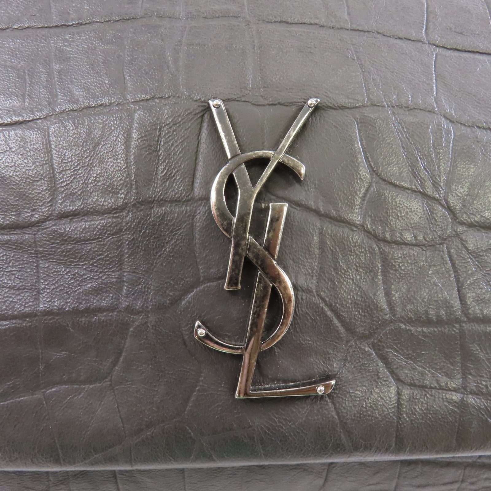 SAINT LAURENT 牛皮皮革Chain Shoulder銀扣鏈帶肩背袋灰色