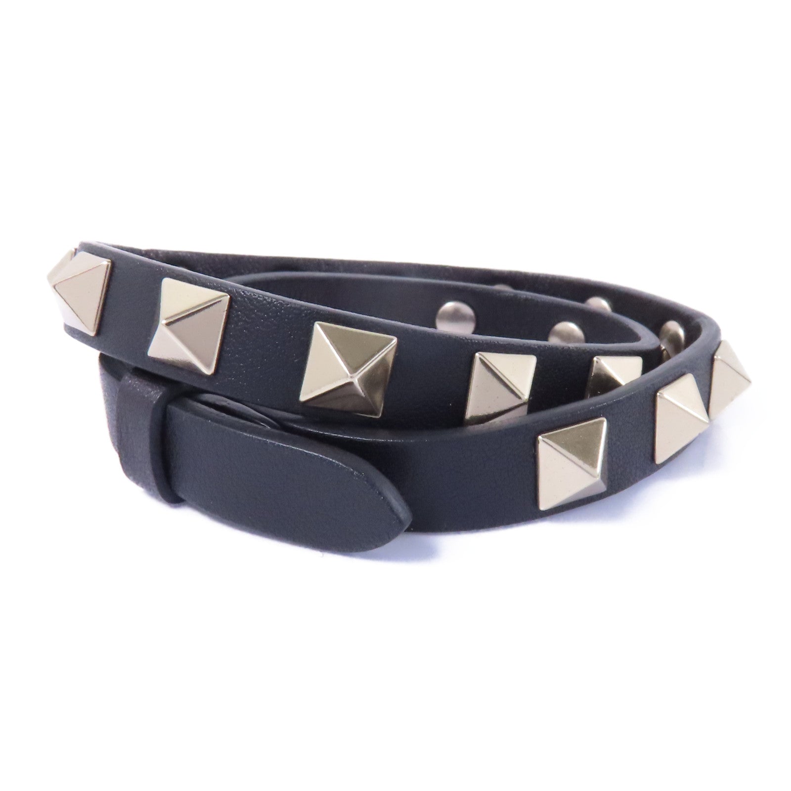 Valentino 牛皮皮革Bracelet金扣手鏈黑色