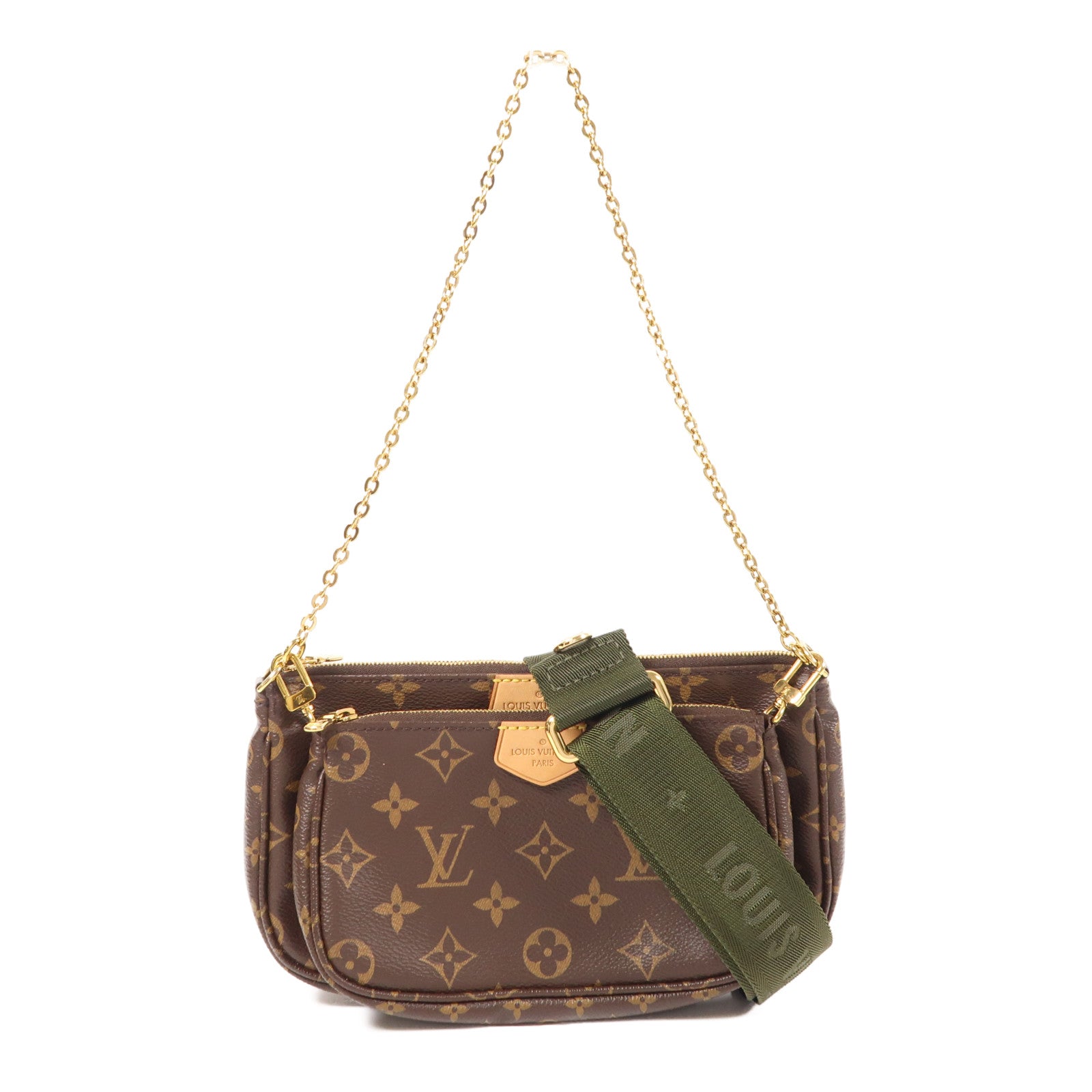 LOUIS VUITTON Monogram Multi Pochette Accessoires金扣手挽肩背兩用袋棕色