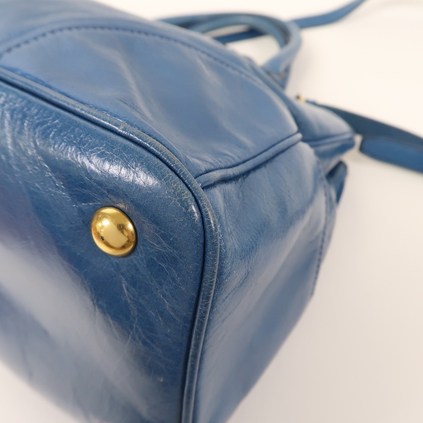 Miu Miu 牛皮皮革2 Way Shoulder Bag金扣手挽肩背兩用袋藍色