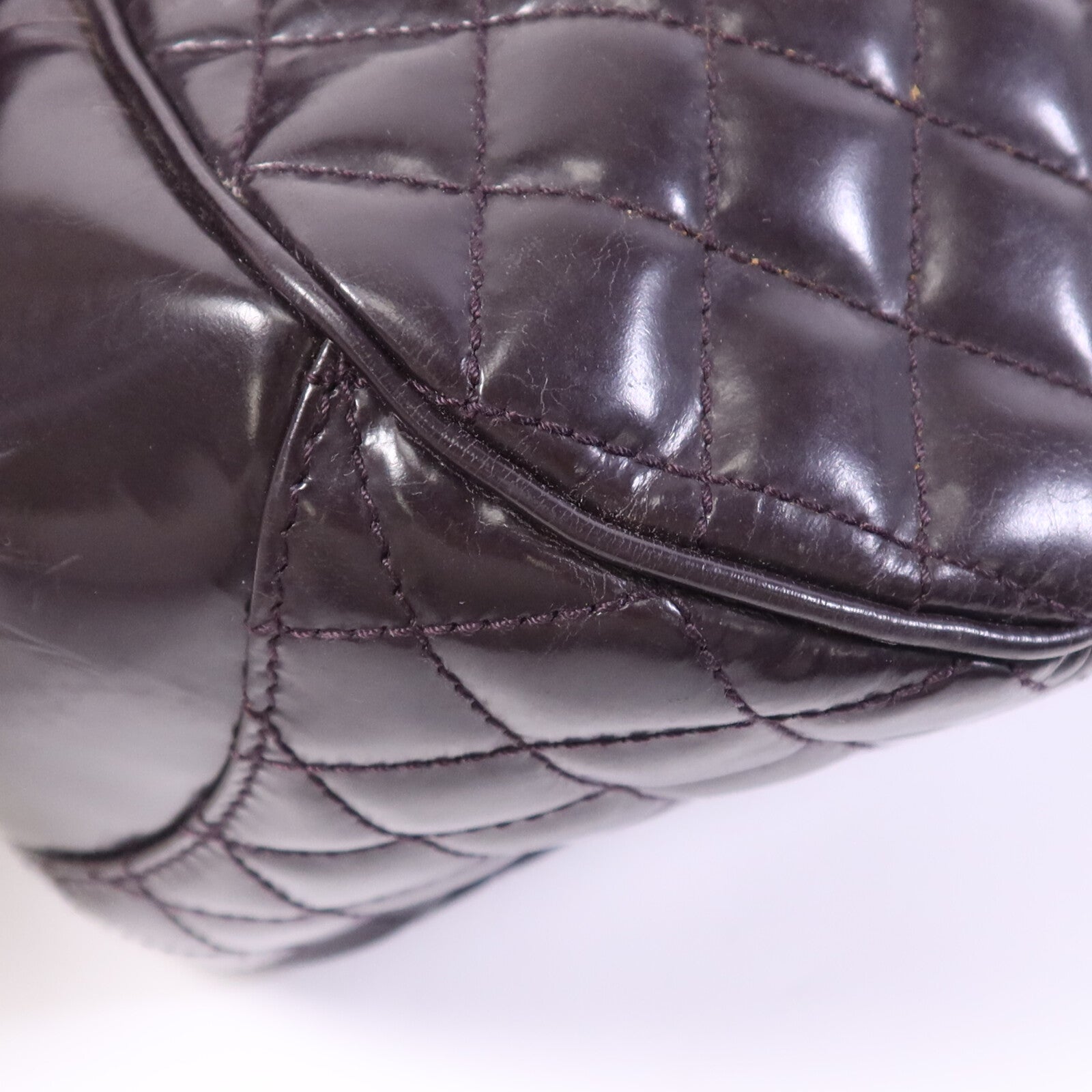 CHANEL 漆皮皮革Chain Shoulder Bag銀扣鏈帶手挽肩背兩用袋