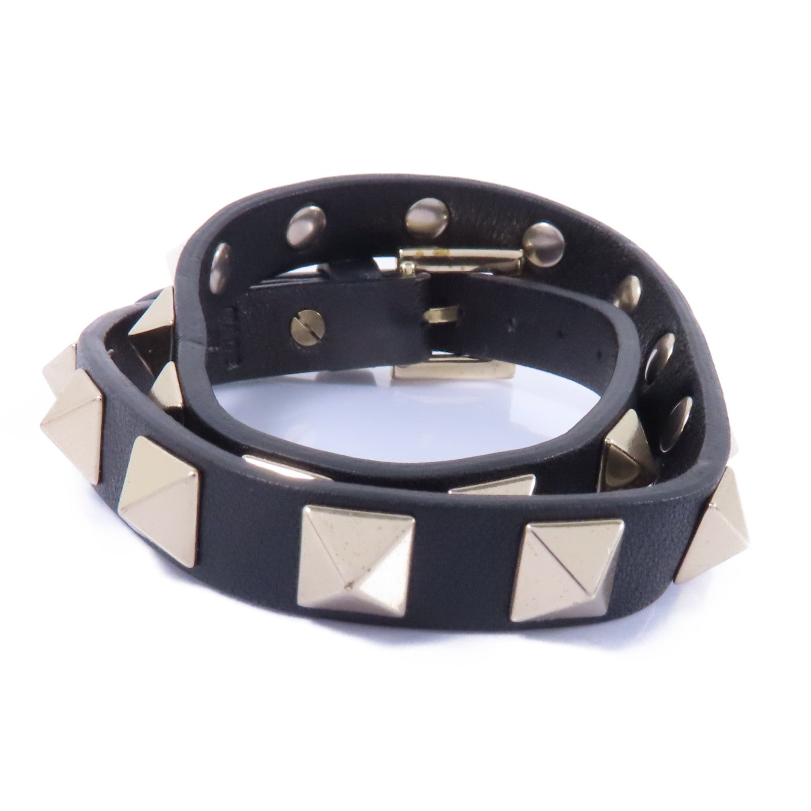 Valentino 牛皮皮革Bracelet金扣手鏈黑色