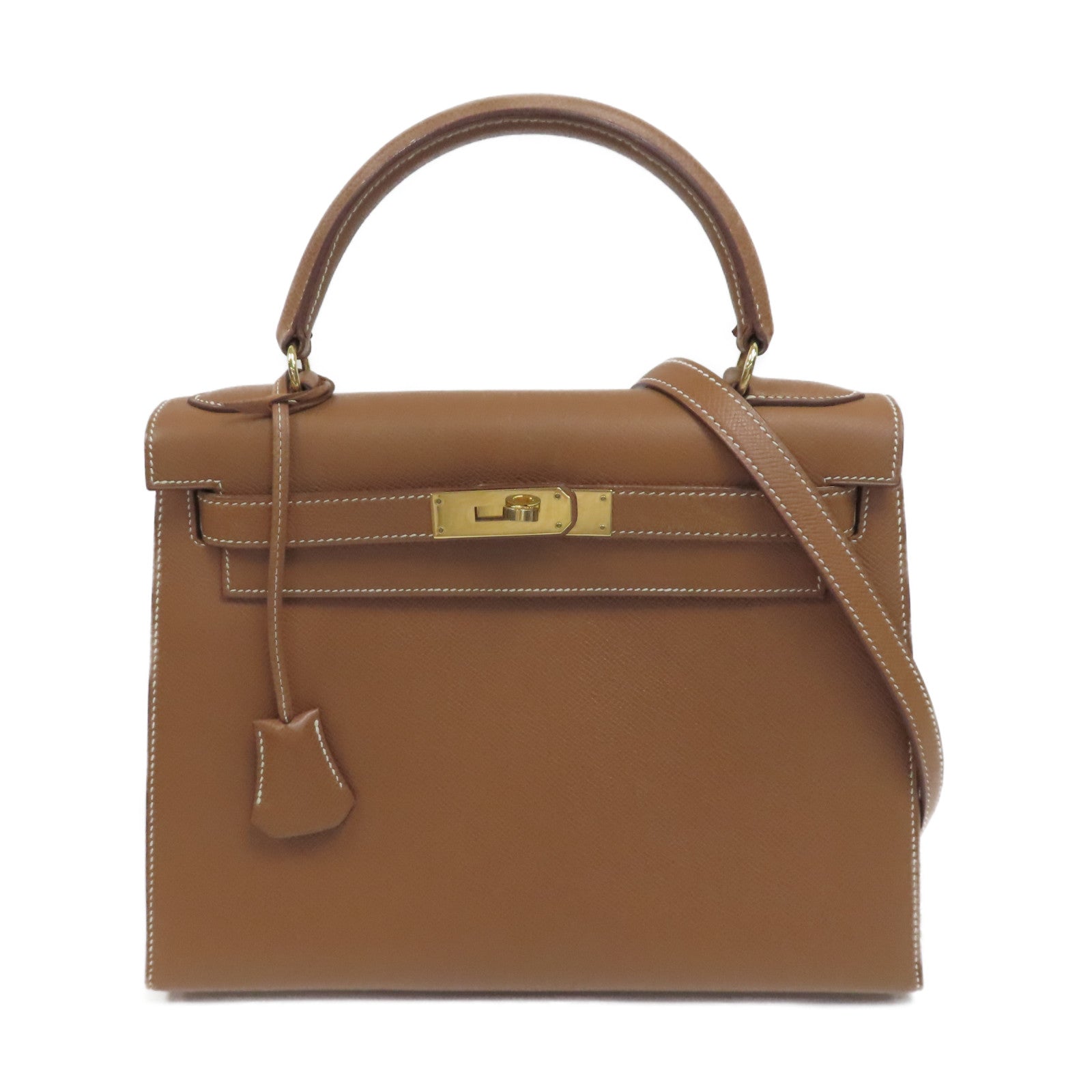 HERMES Courchevel皮革Kelly 28手挽肩背兩用袋Gold/金色