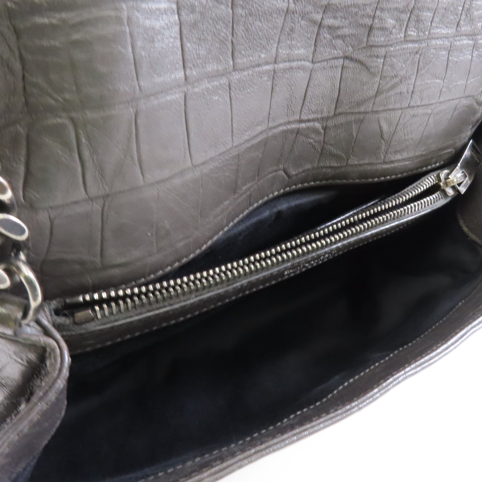 SAINT LAURENT 牛皮皮革Chain Shoulder銀扣鏈帶肩背袋灰色