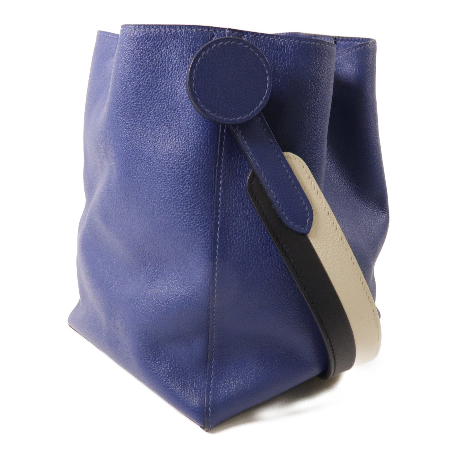 HERMES Evercolor皮革Licol 17銀扣肩背袋Bleu Brighton