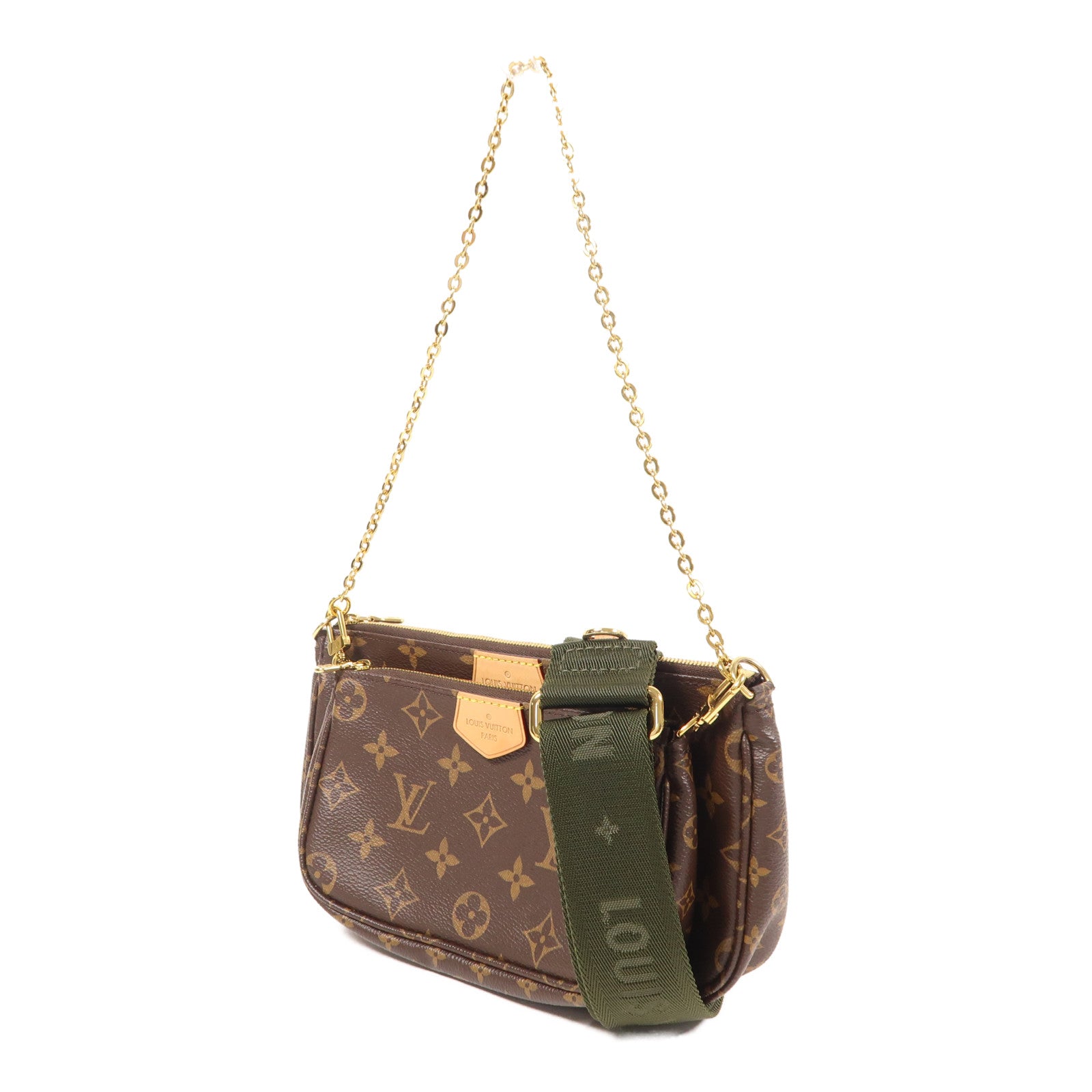 LOUIS VUITTON Monogram Multi Pochette Accessoires金扣手挽肩背兩用袋棕色