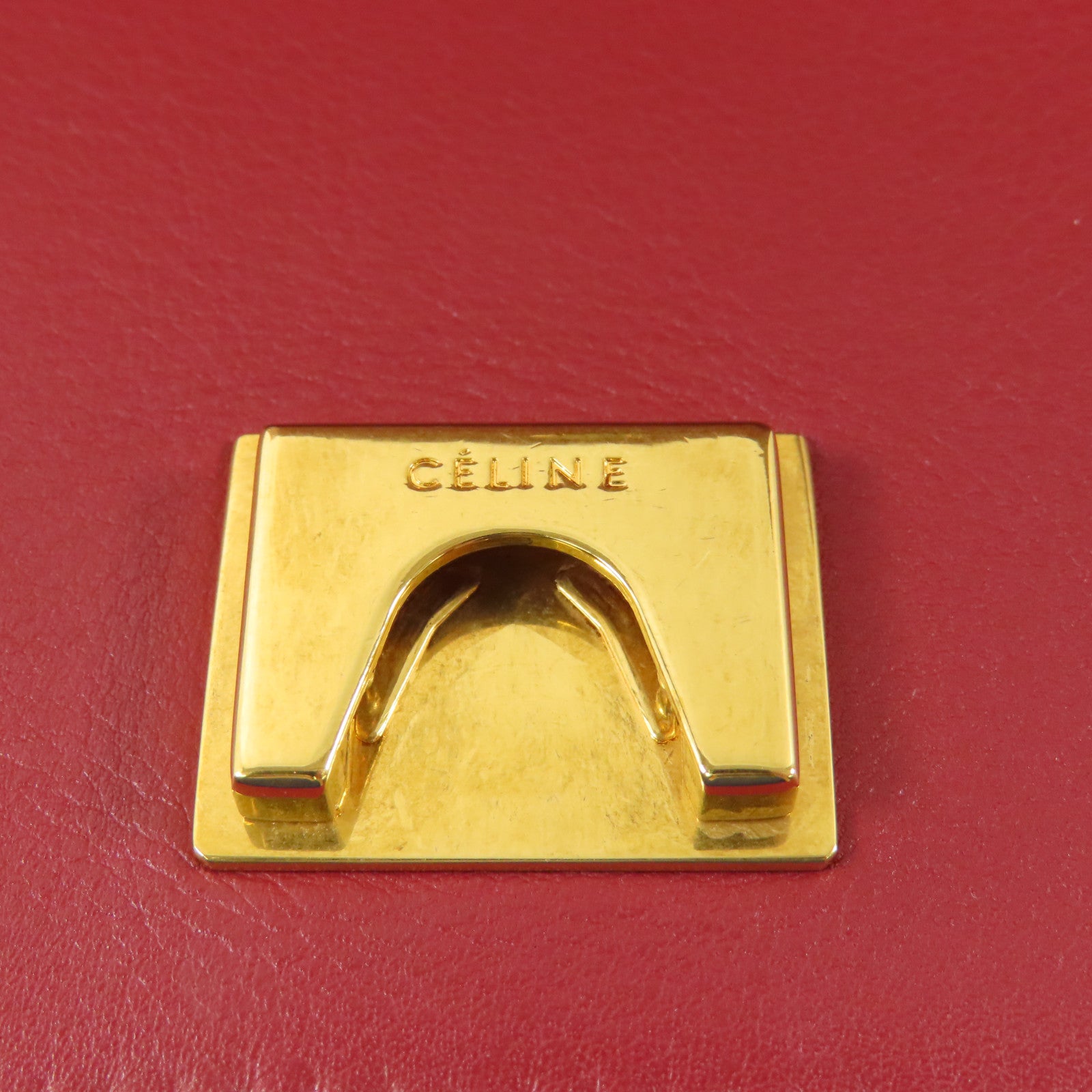 CELINE 羊皮皮革Shoulder Bag金扣肩背袋杏色/紅色