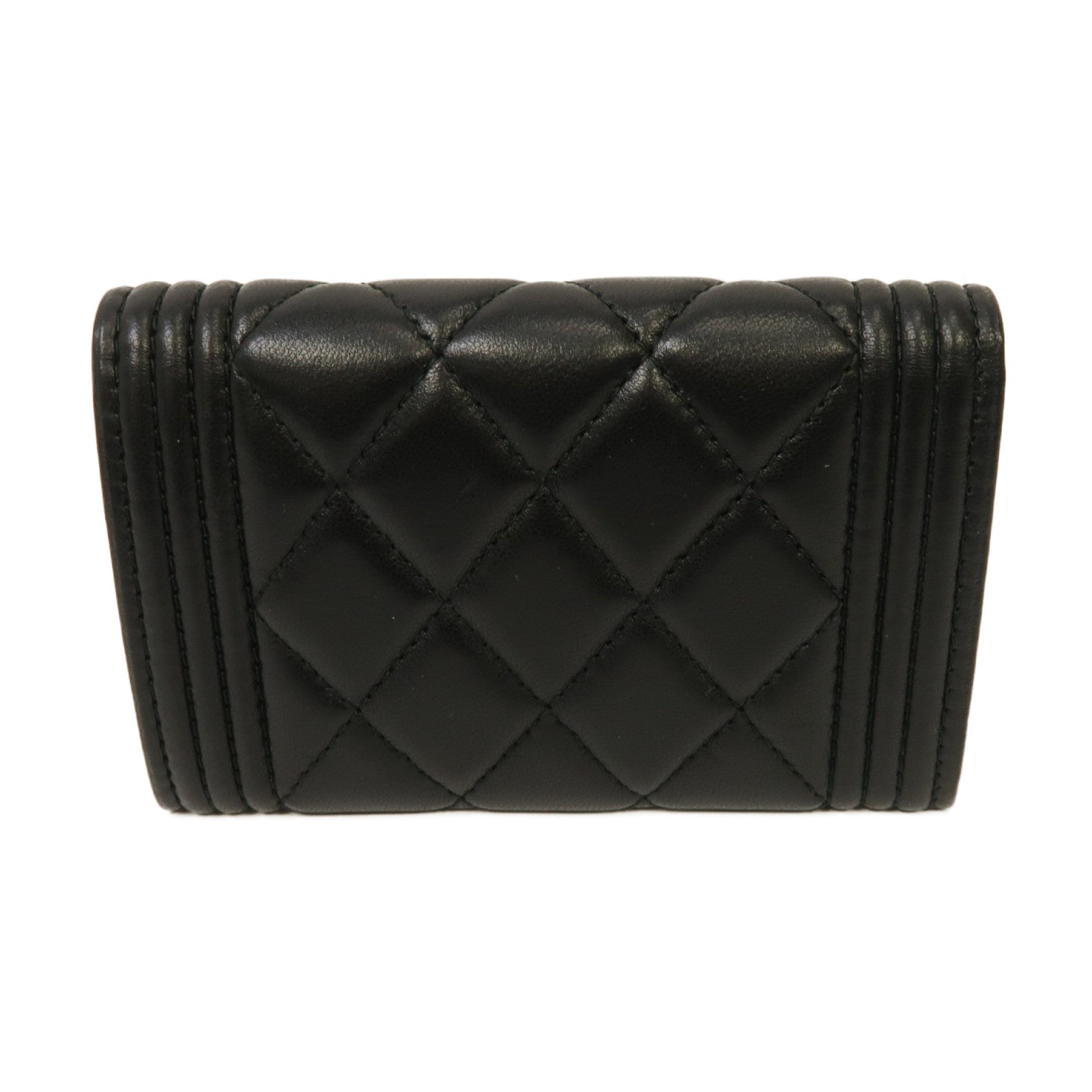 CHANEL 菱格羊皮皮革Boy Card Case金扣卡片套黑色