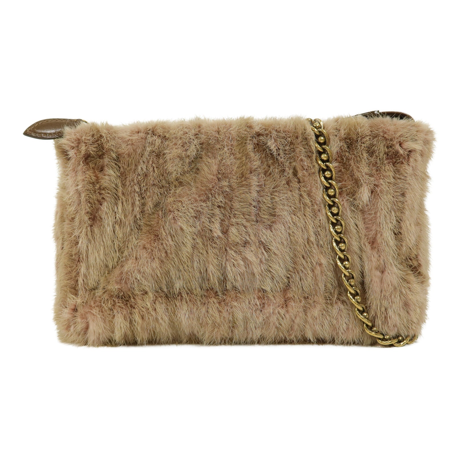 LOUIS VUITTON 水貂皮草Caresse Lockit Boudoir MM Real Mink Fur鏈帶肩背袋