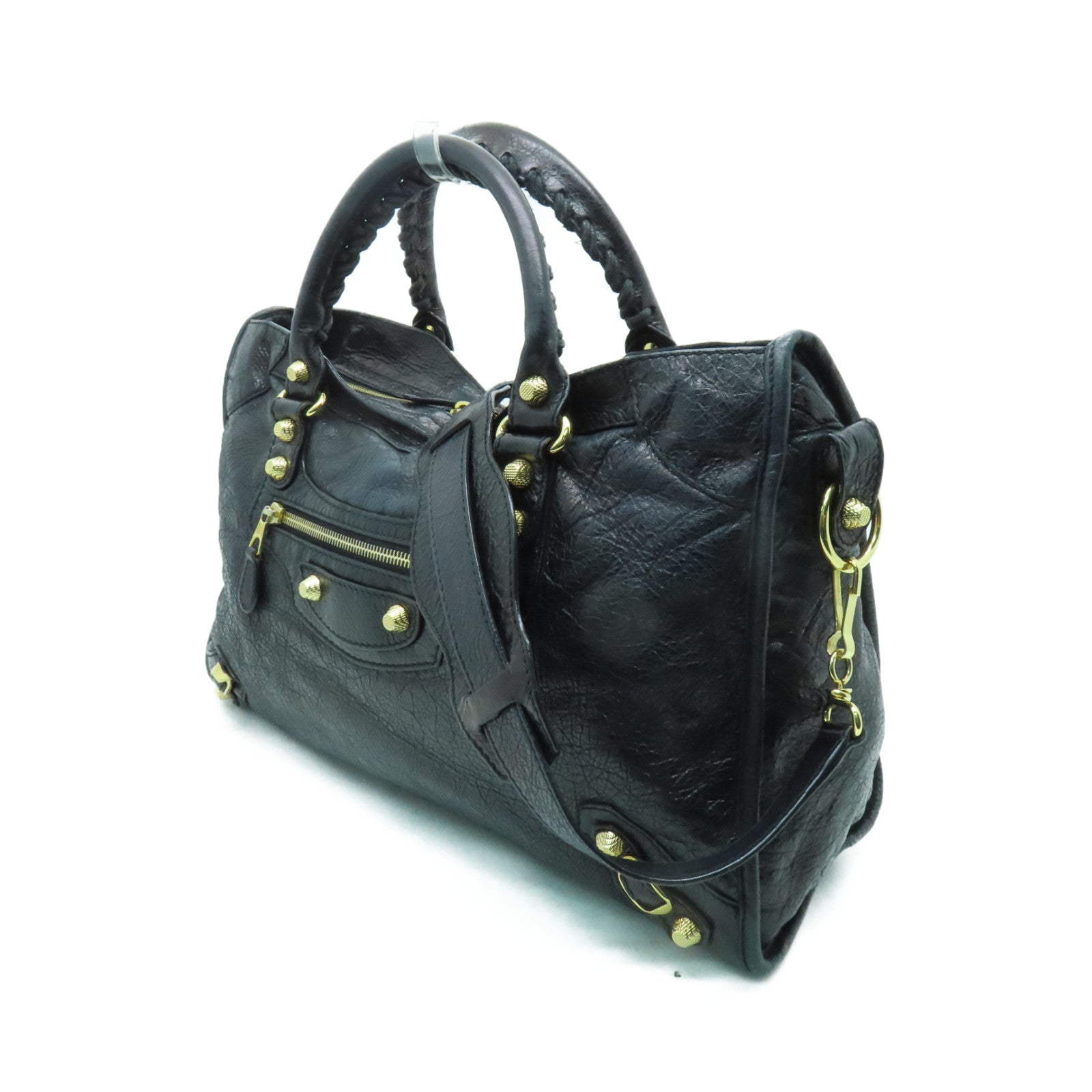BALENCIAGA 【激減優惠】皮革Giant City金扣手挽肩背兩用袋黑色