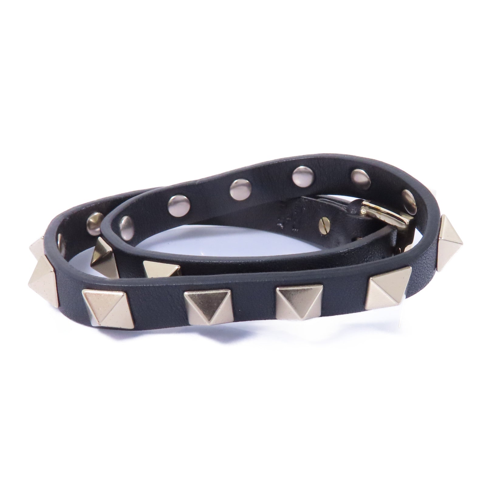 Valentino 牛皮皮革Bracelet金扣手鏈黑色