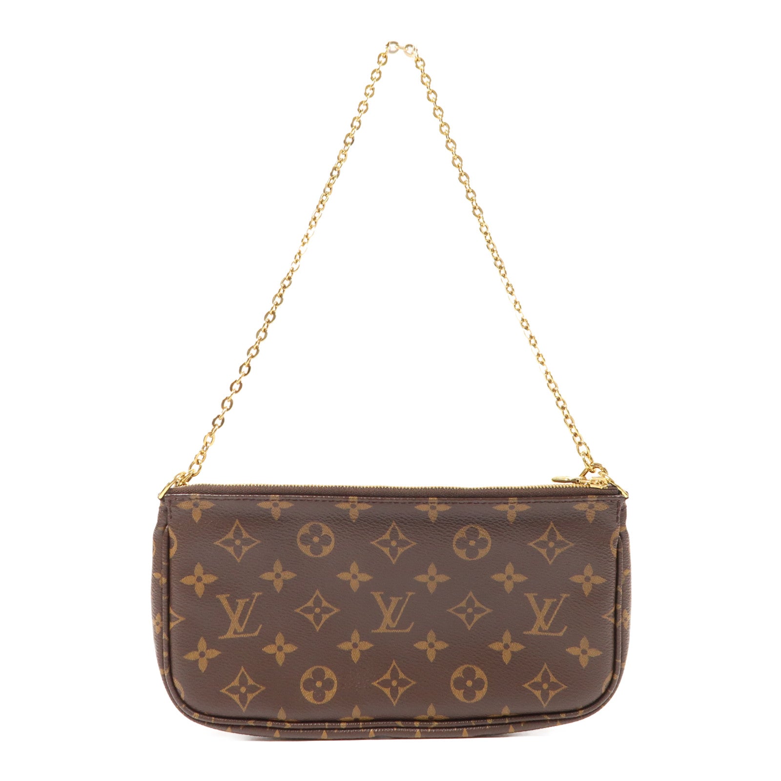 LOUIS VUITTON Monogram Multi Pochette Accessoires金扣手挽肩背兩用袋棕色