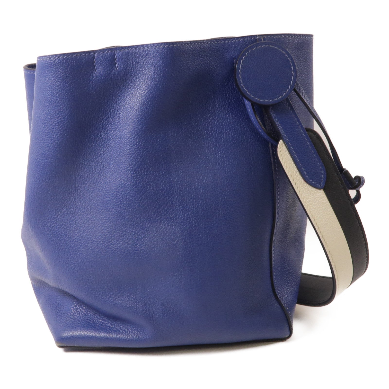 HERMES Evercolor皮革Licol 17銀扣肩背袋Bleu Brighton