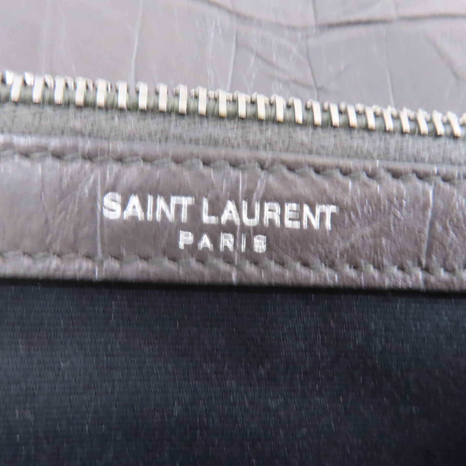 SAINT LAURENT 牛皮皮革Chain Shoulder銀扣鏈帶肩背袋灰色