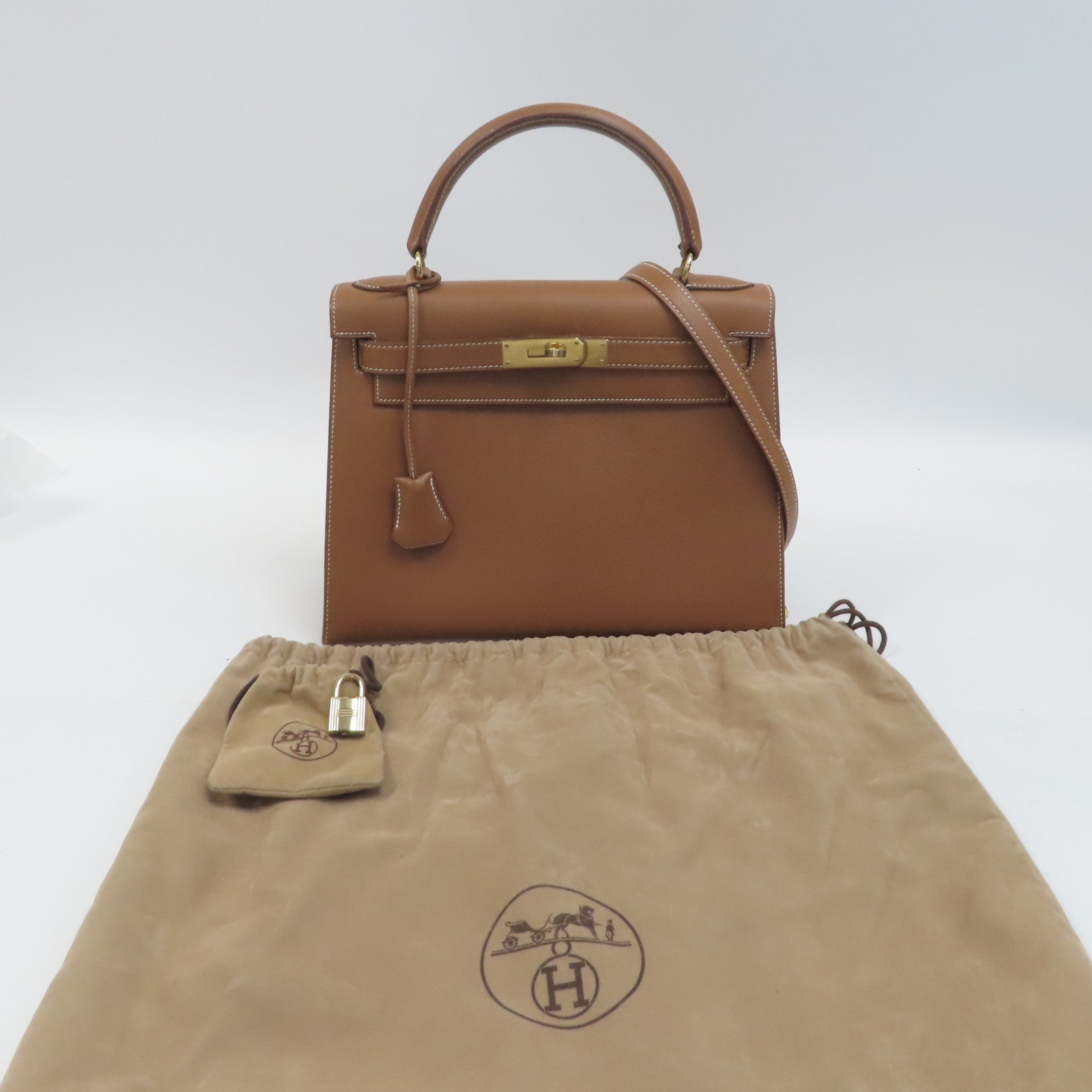 HERMES Courchevel皮革Kelly 28手挽肩背兩用袋Gold/金色