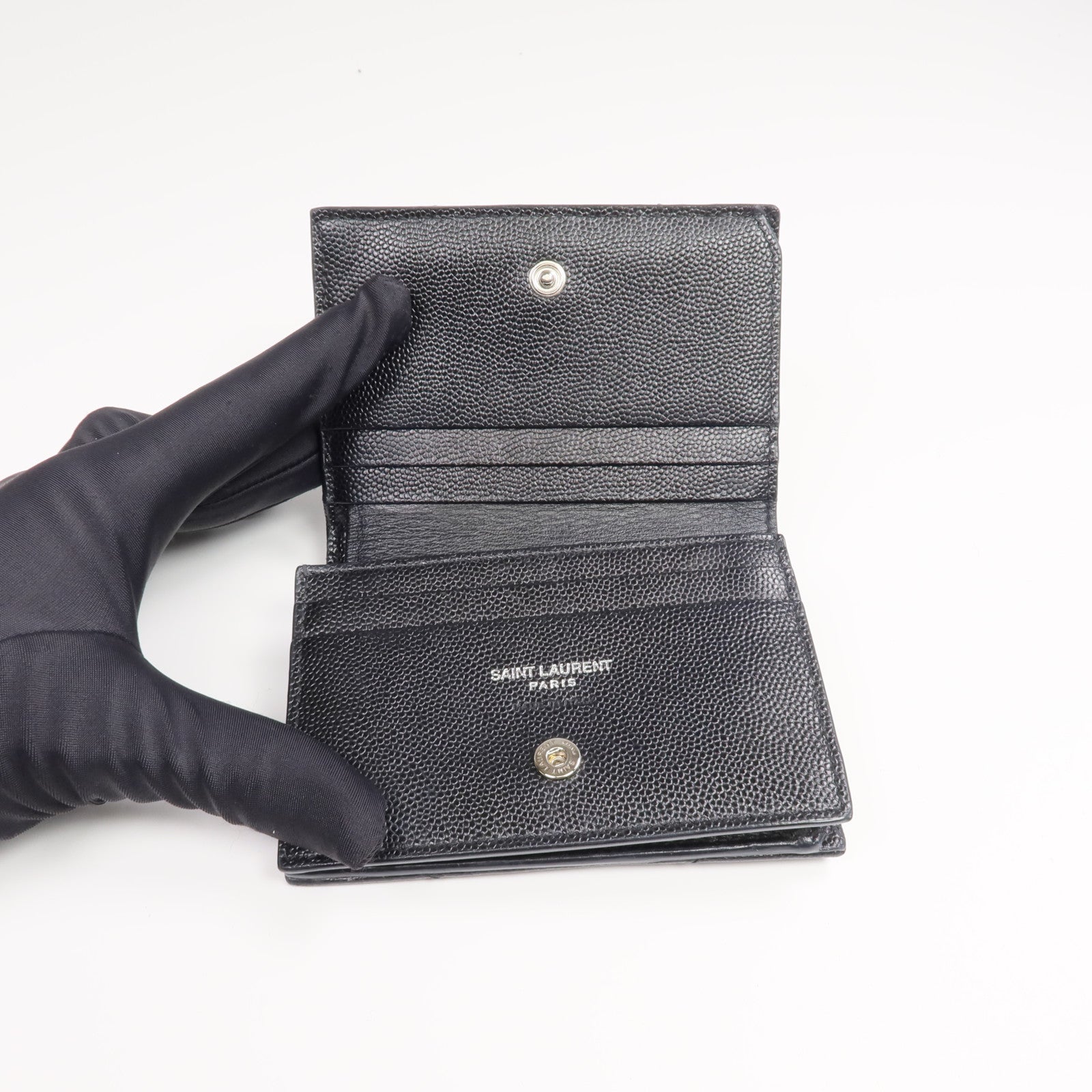 SAINT LAURENT 牛皮皮革Wallet銀扣錢包