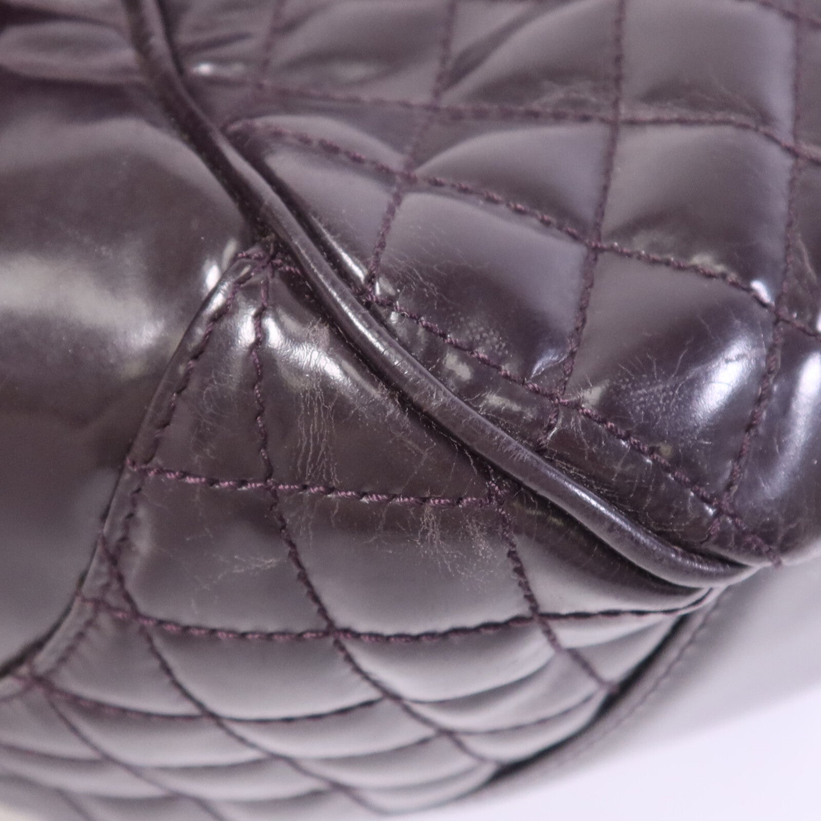 CHANEL 漆皮皮革Chain Shoulder Bag銀扣鏈帶手挽肩背兩用袋