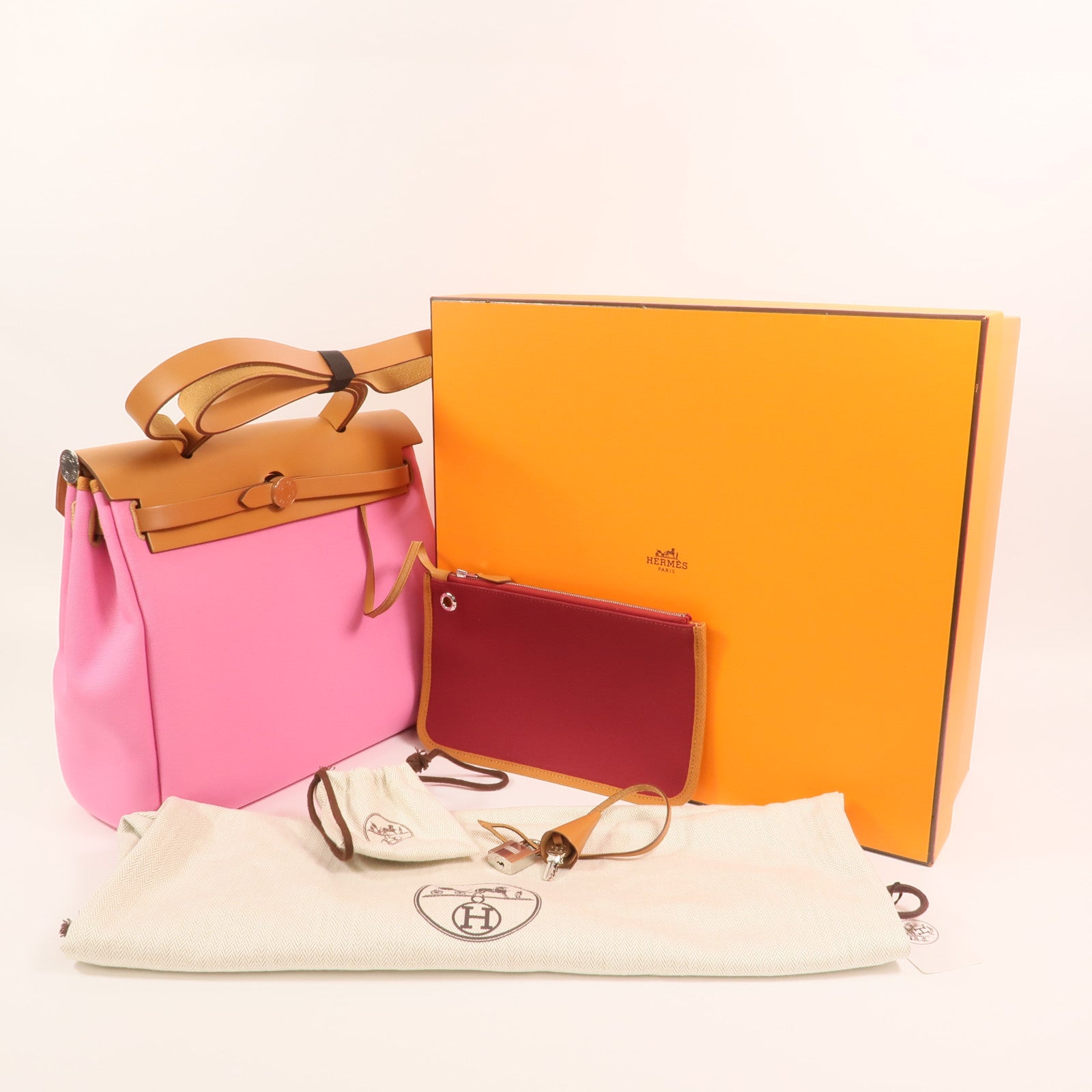 HERMES 帆布Herbag PM銀扣手挽肩背兩用袋