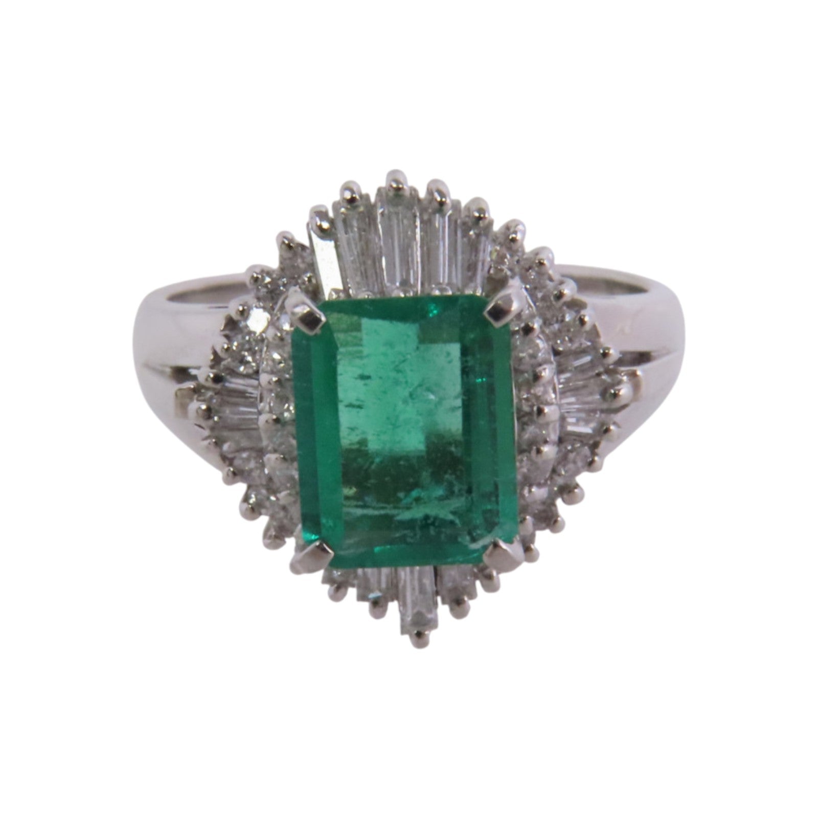 JEWELRY PT900鉑金Emerald Diamond綠寶石/鑽石戒指US#5